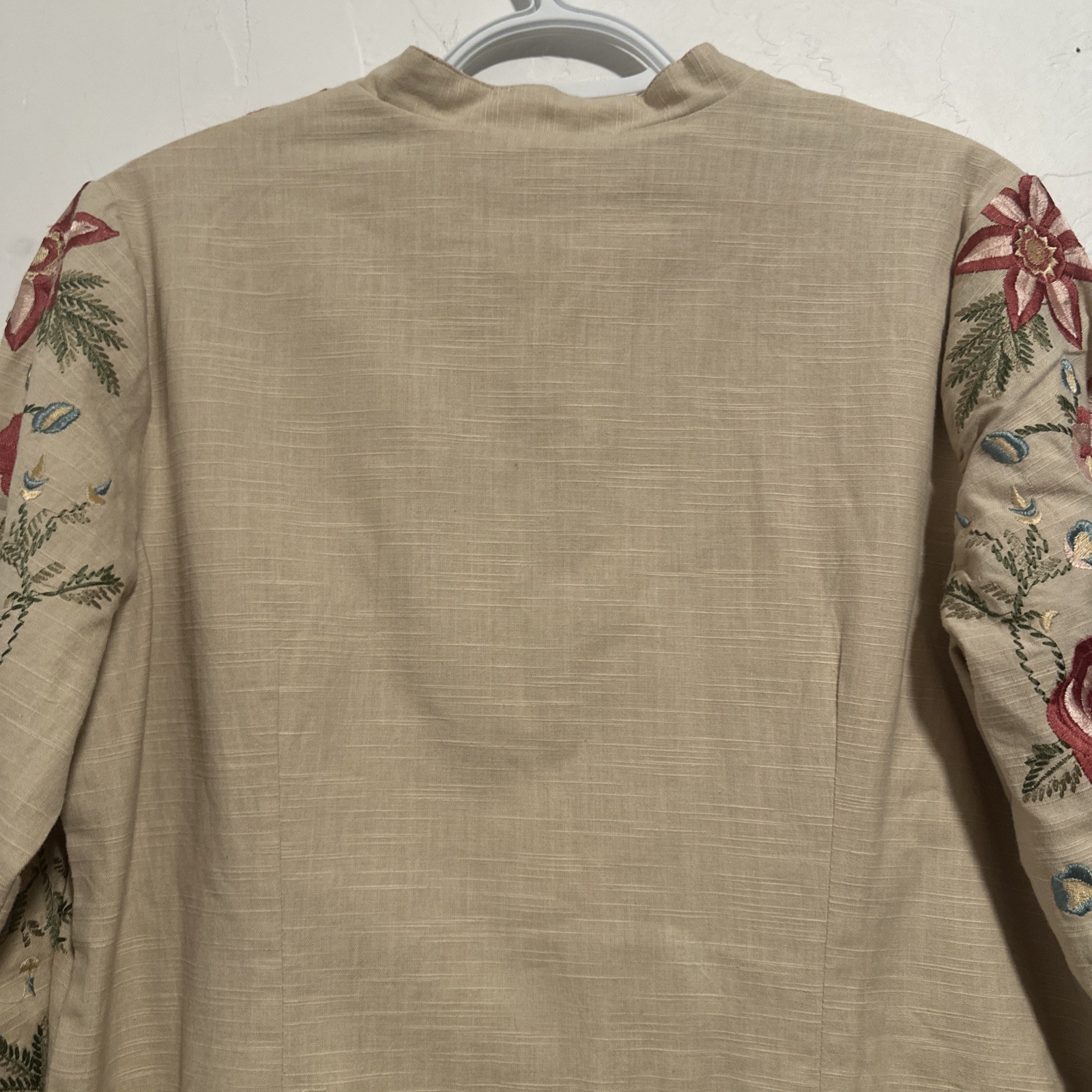 April Cornell Heavy Embroidered Beige Mandarin Collar Jacket Size XS NWT