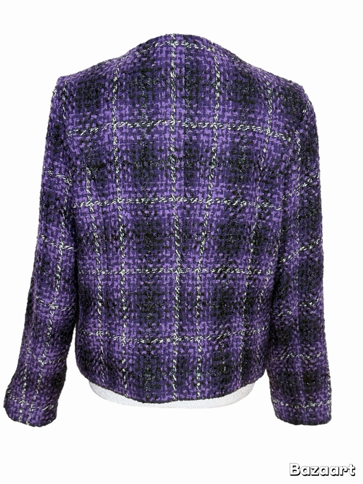 Dressbarn Purple Tweed Open Front Jacket Beaded Neck Lined Size Medium