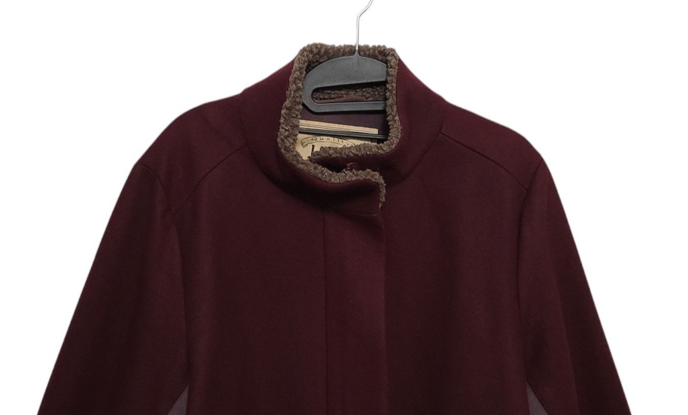 UGG Australia Shelley Coat Size Large Burgundy Wine Wool Blend Sherpa Jacket