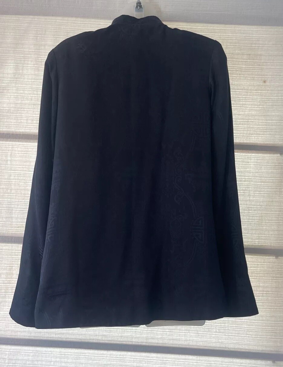 Black 100% Silk Shanghai Chic Kimono Jacket Frog Buttons~Reversible~Scarf~S/M