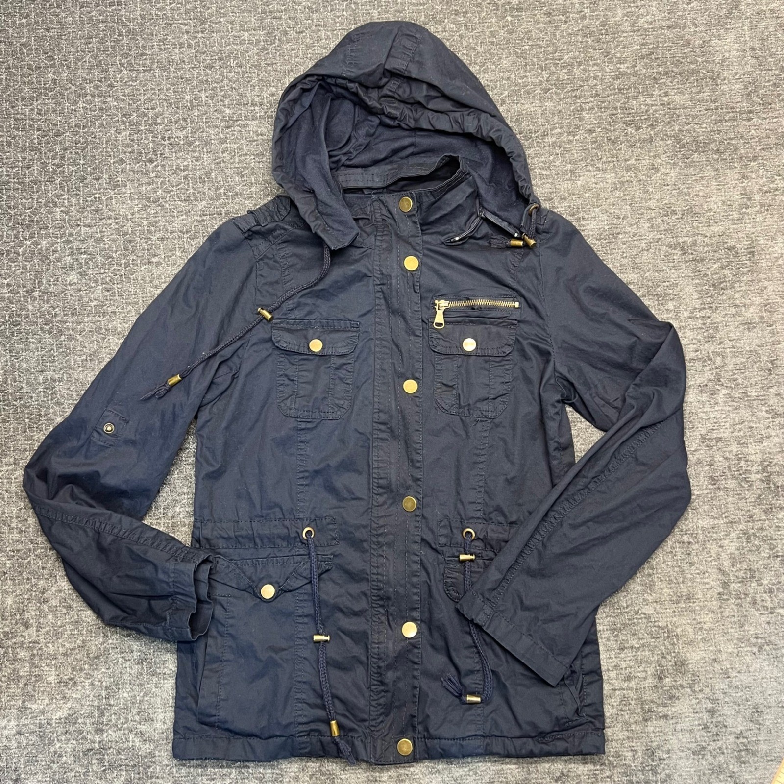 Snobbish Collection Navy Blue Hooded Utility Jacket Women Size S