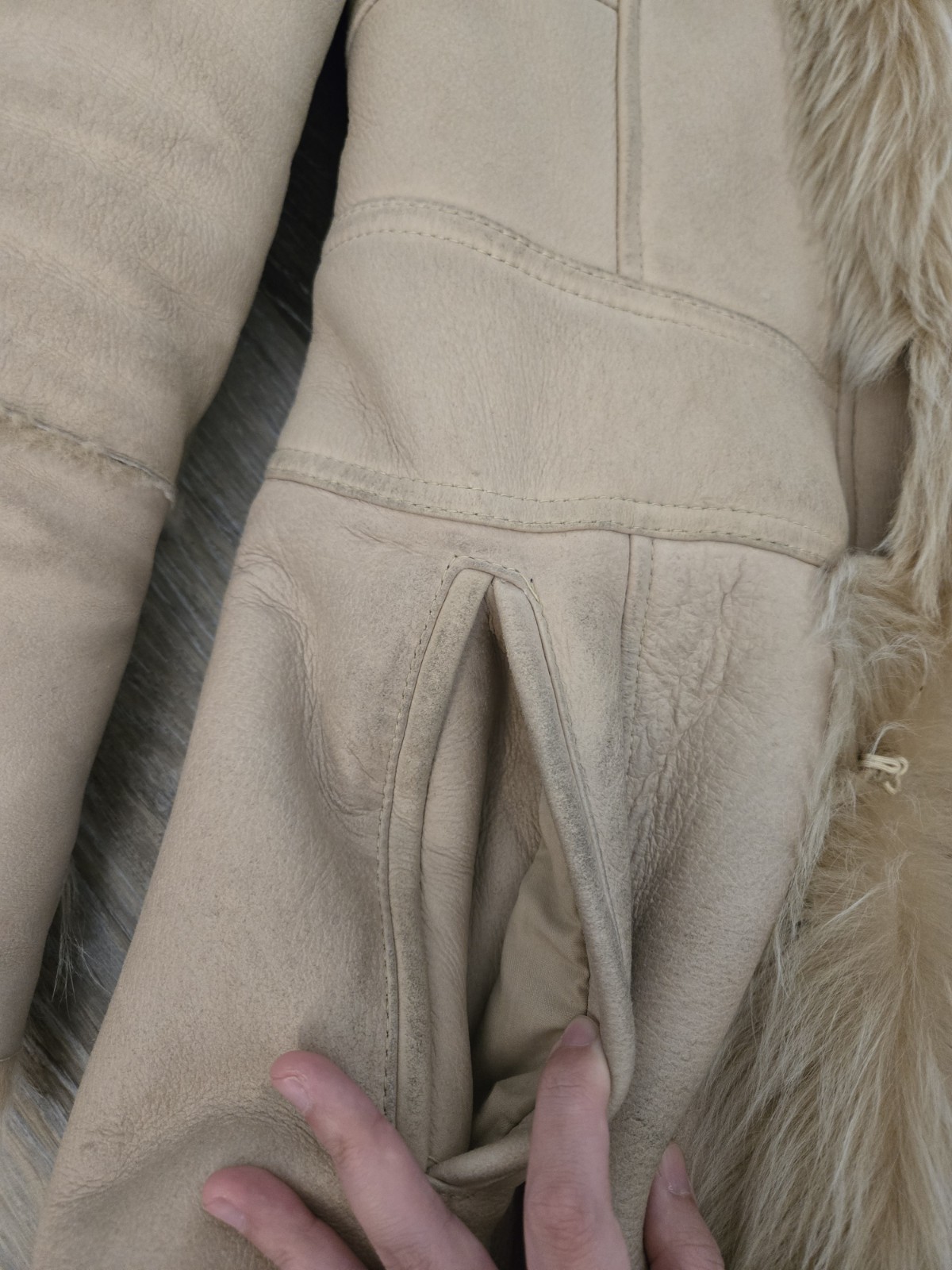 Tahari full length genuine shearling coat lightweight sheepskin zip jacket S / P