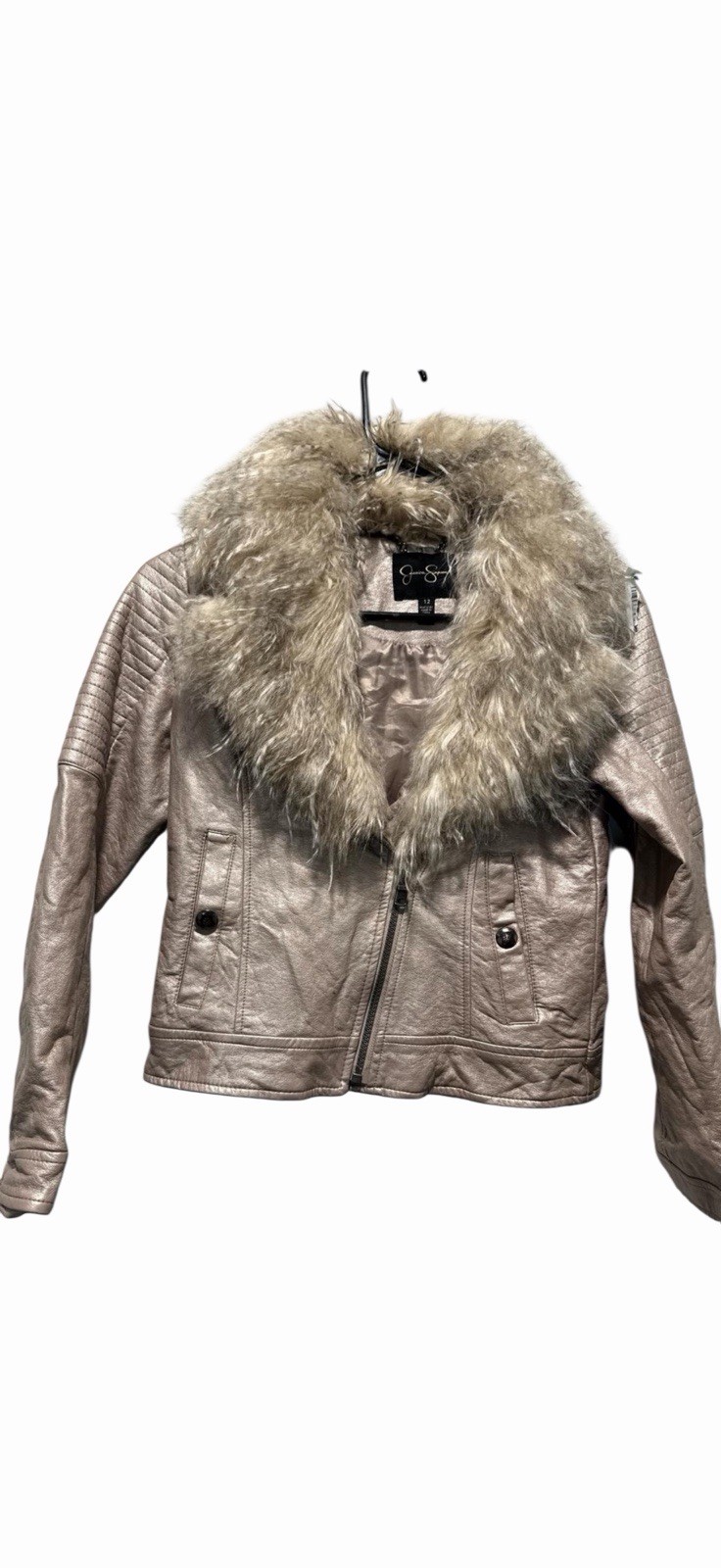 Jessica Simpson Gold Faux Fur Trim Collared Zip Short Women’s Jacket Size 12