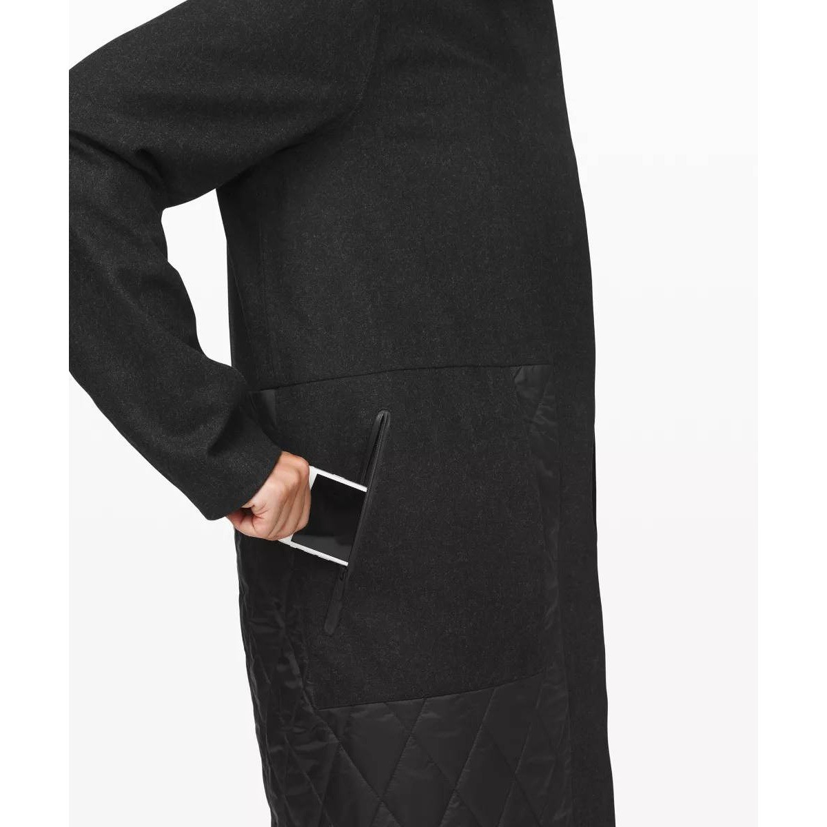 Lululemon Roam Far Wool Coat Heathered Black Size 12 Wool Blend