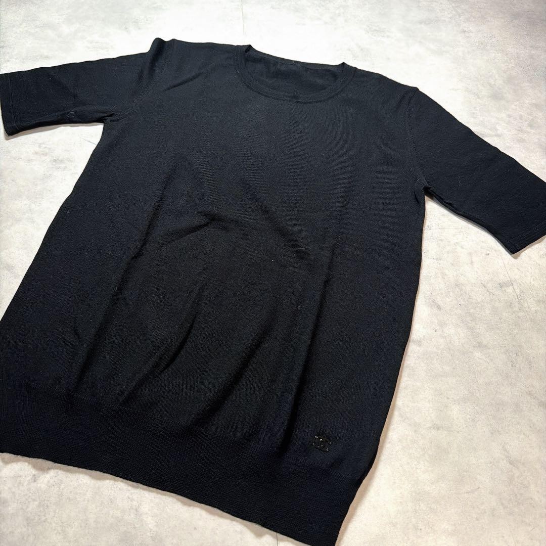 USED CHANEL VINTAGE ONE-POINT COCO LOGO WOOL SHORT SLEEVE GOOD