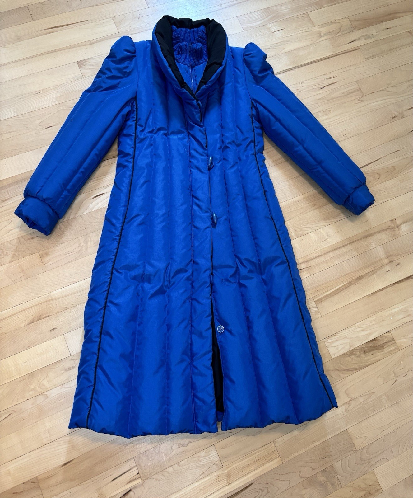 VINTAGE J. Gallery Duck Down Jacket Size S Blue Quilted Long Full Length Coat