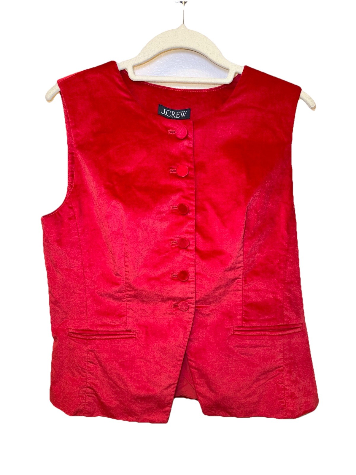 NWT J.Crew SIZE 10 Essential Cutaway Vest Red Velvet Velour Holiday Funky Hip