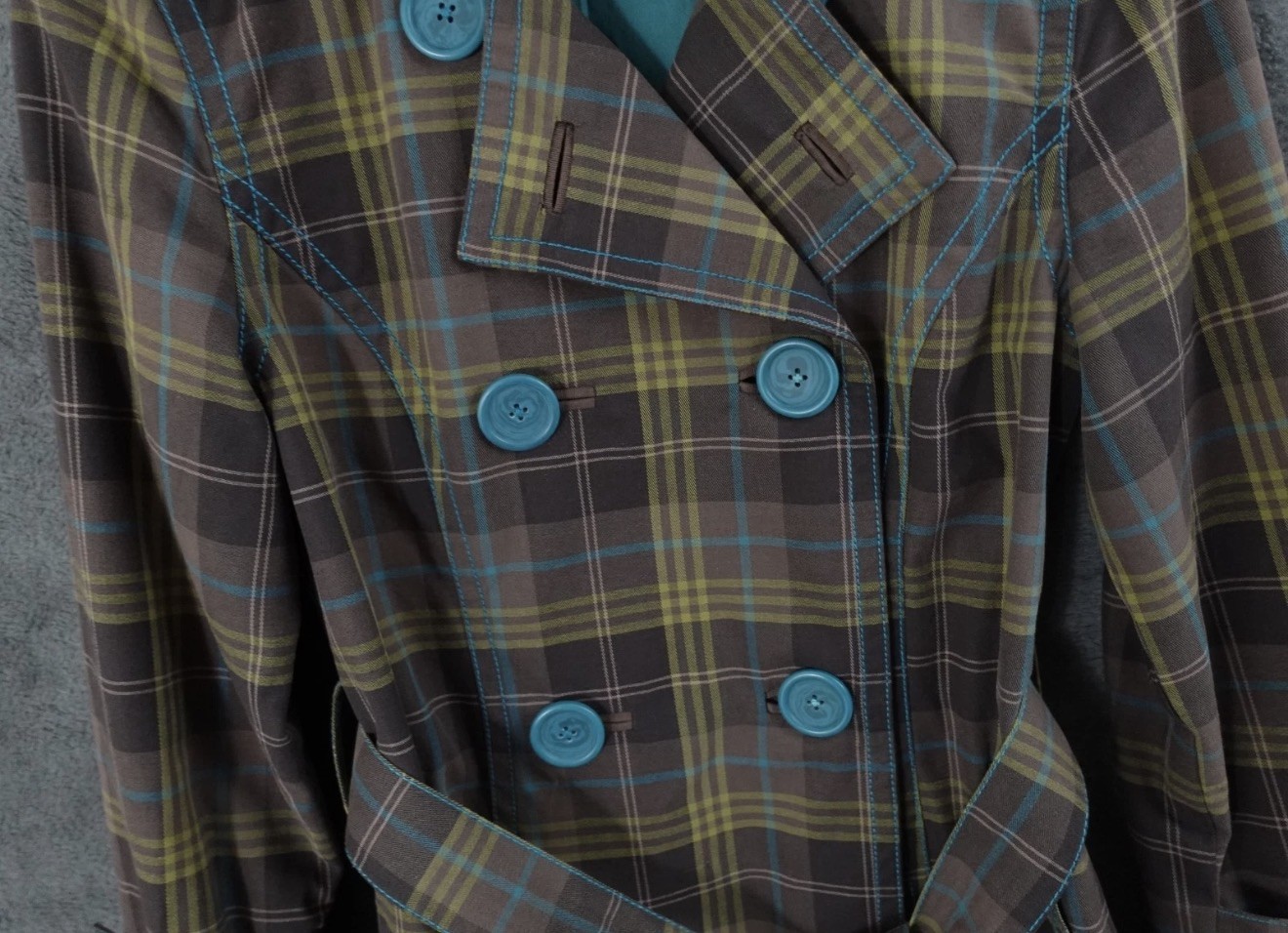 Boden Trench Coat Womens UK 10/US 6 Cotton Plaid Check Long Jacket Belt
