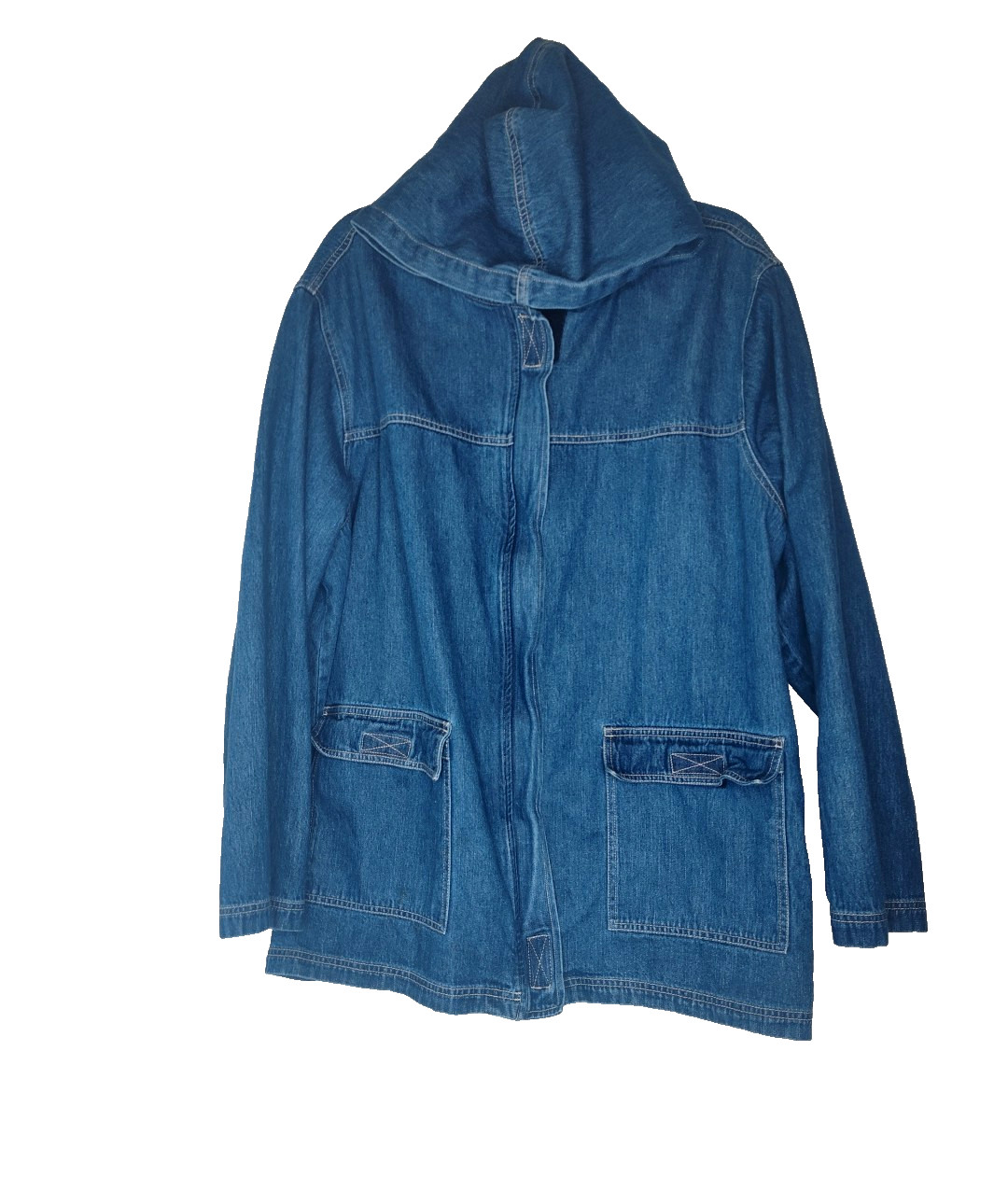Blassport Jacket Womens Size 2X Denim Hooded Chore Barn Coat Zip Pockets Vintage