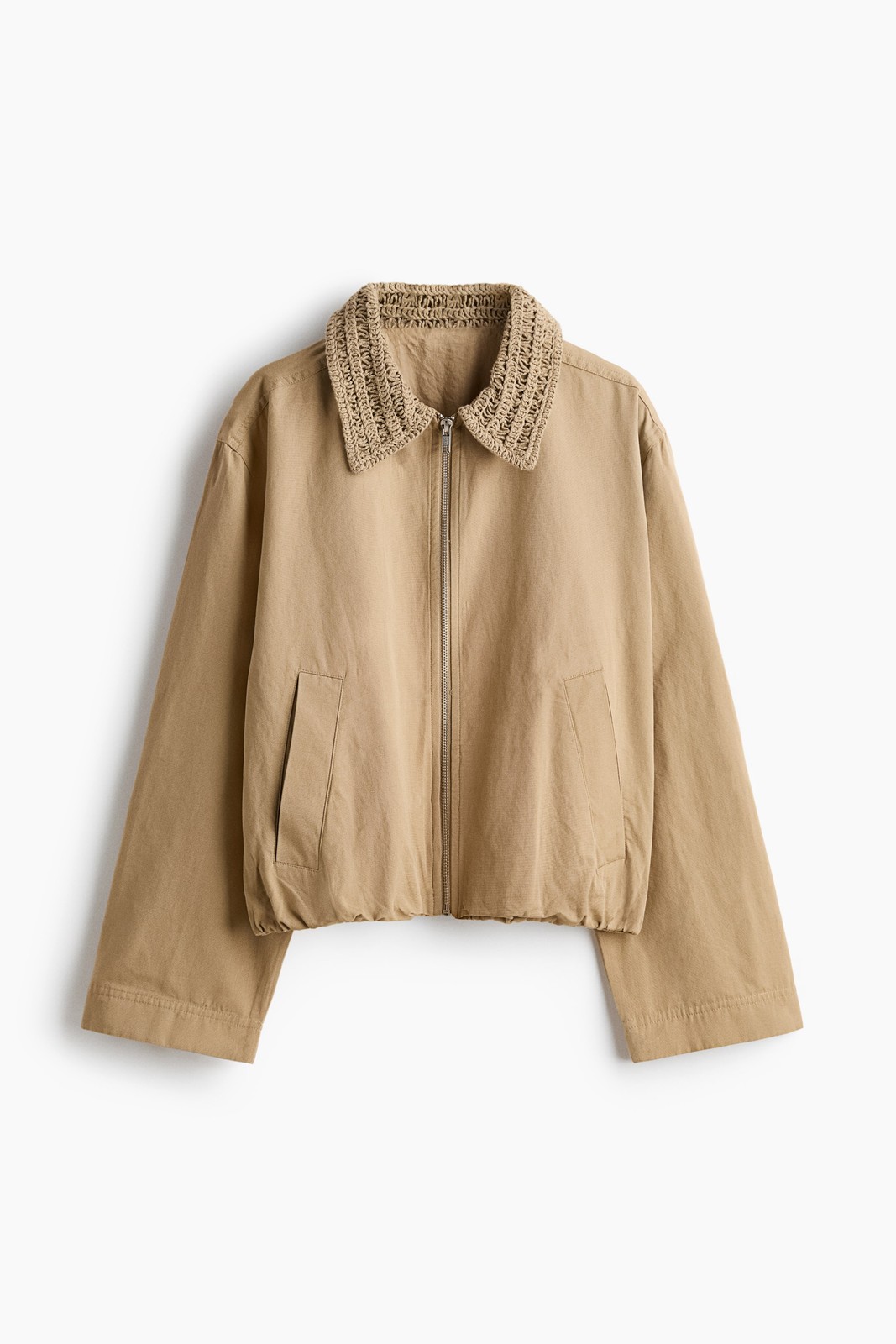 H&M Women Linen Blend Jacket Dark Beige Loose Fit Collared Blouson NWT New