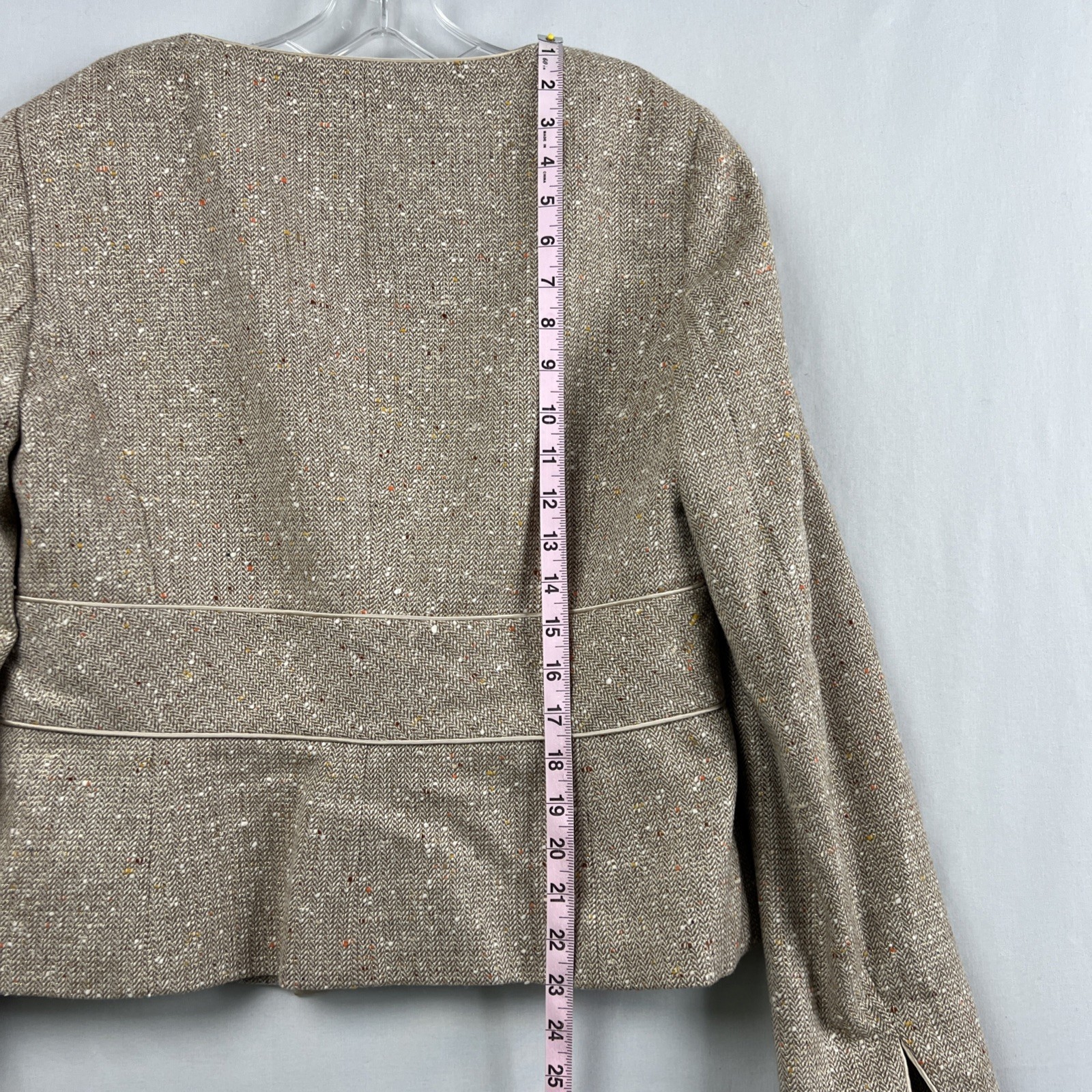 Worth Jacket Womens Size 12 Metallic Beige Chevron Belted Stretch Wool Career