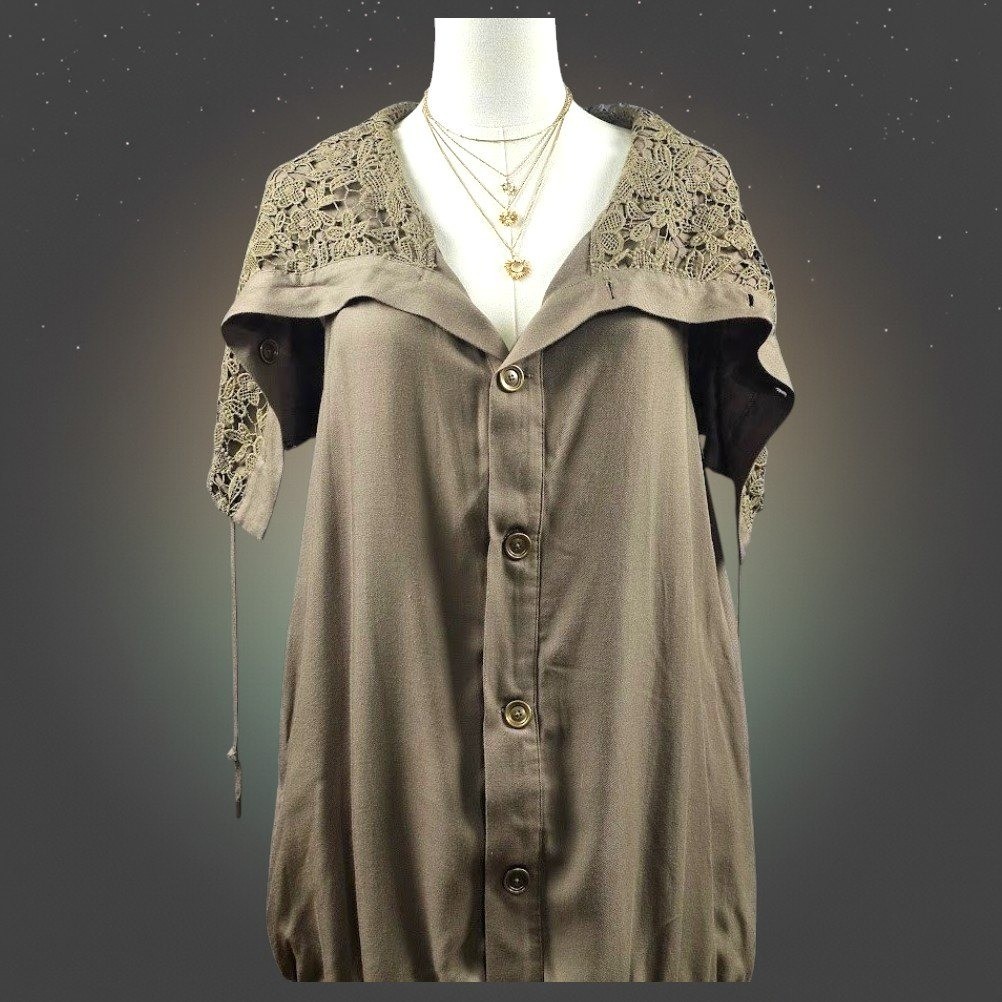Matilda Jane Olive Taupe Button Front Drawstring Hem Vest S Boho Cottagecore