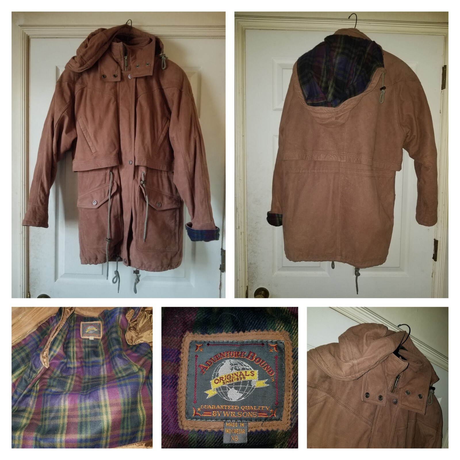 Adventure Bound Wilsons Leather Jacket Womens XS Brown Hooded Bomber Soft Heavy