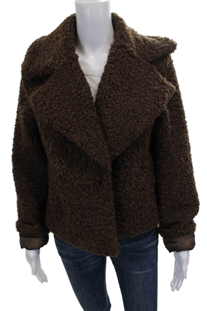 Avec Les Filles Womens Brown Polyester Jacket Long Sleeve Hook Front Size S