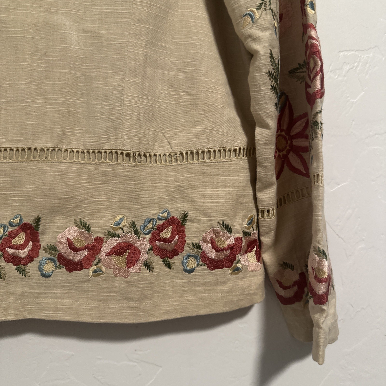 April Cornell Heavy Embroidered Beige Mandarin Collar Jacket Size XS NWT