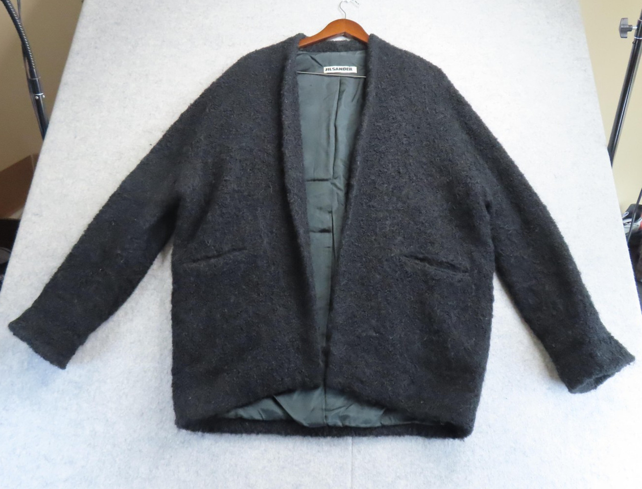 Vintage Jil Sander Coat Womens 36 Black Wool Boucle Open Front Made West Germany