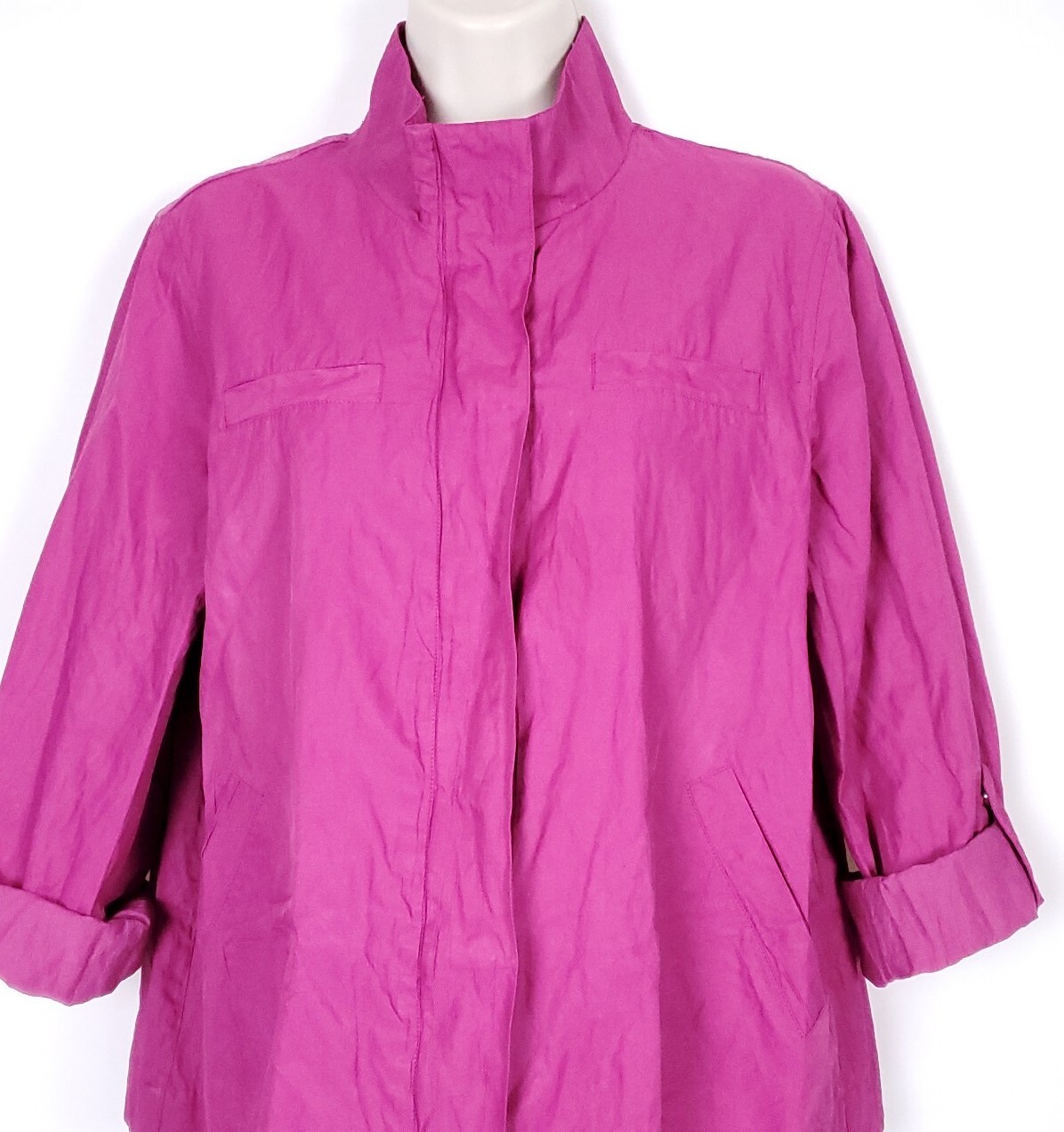 Coldwater Creek Womens Jacket Size 10 Pink Lightweight Zip Roll Tab Sleeves