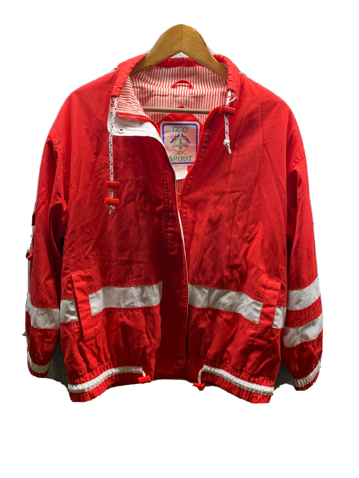 80’s Vintage IZZI SPIRIT Logo Red And White Stripe Full Zip Jacket Womens Sz L