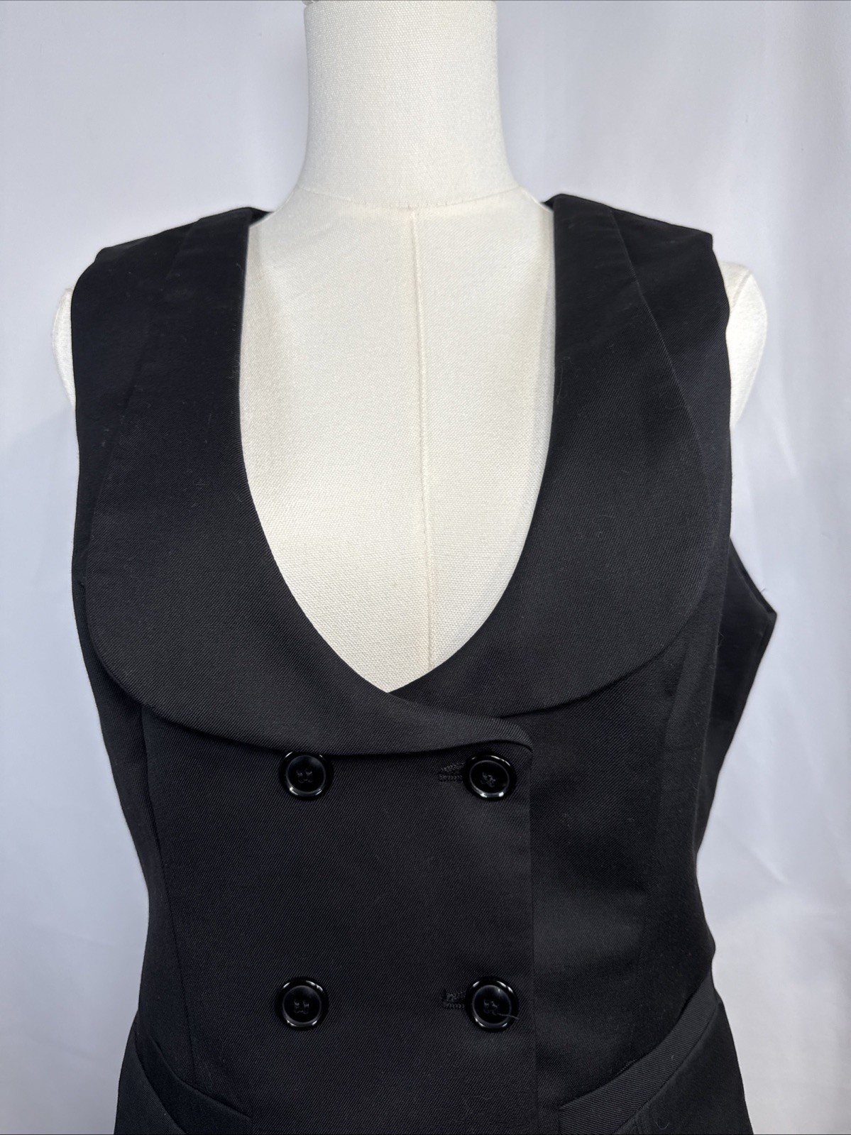 Belle Poque Black Suit Type Vest Women’s Lg. 6 Button Front, Buckle Back Strap.