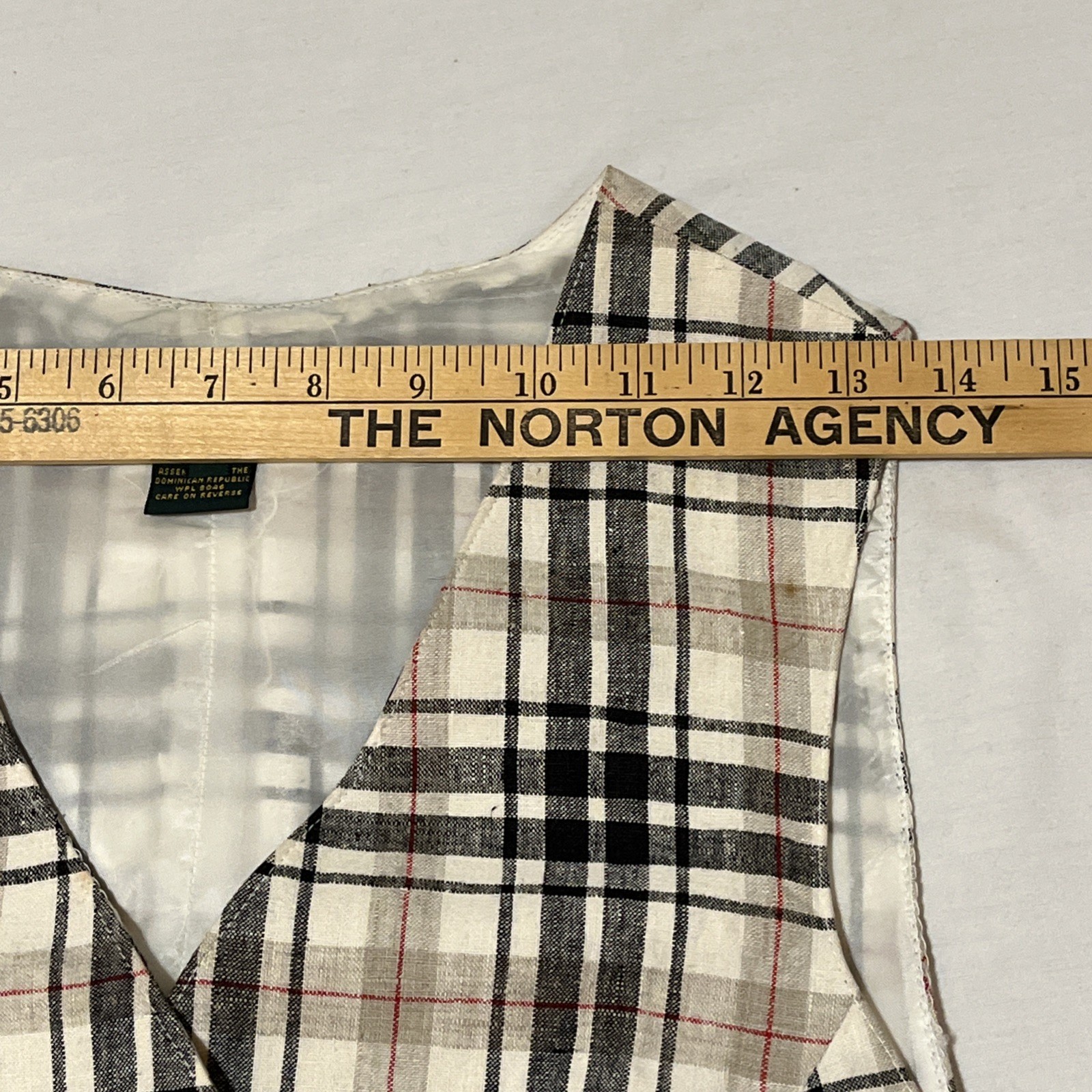 VTG CC Vest Women’s Beige Nova Check Sleeveless Lined Linen Blend