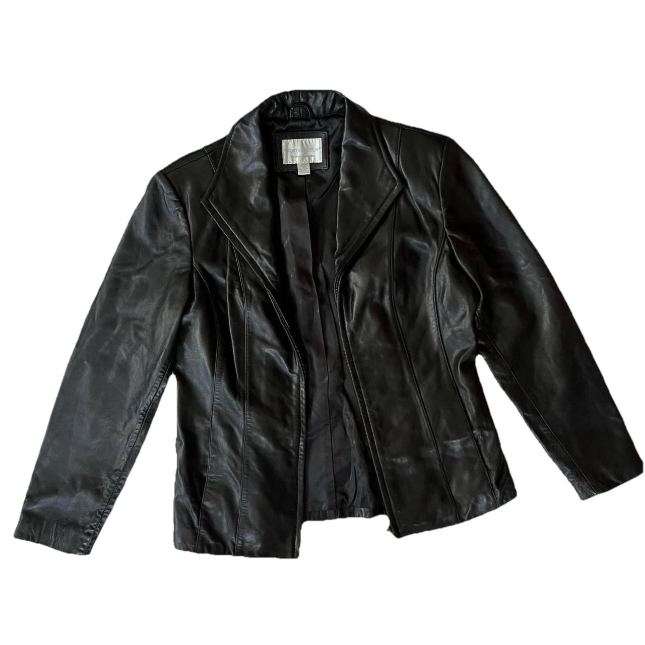 90s Black Leather Jacket Women’s Small Worthington Lambskin Full Zip Vintage