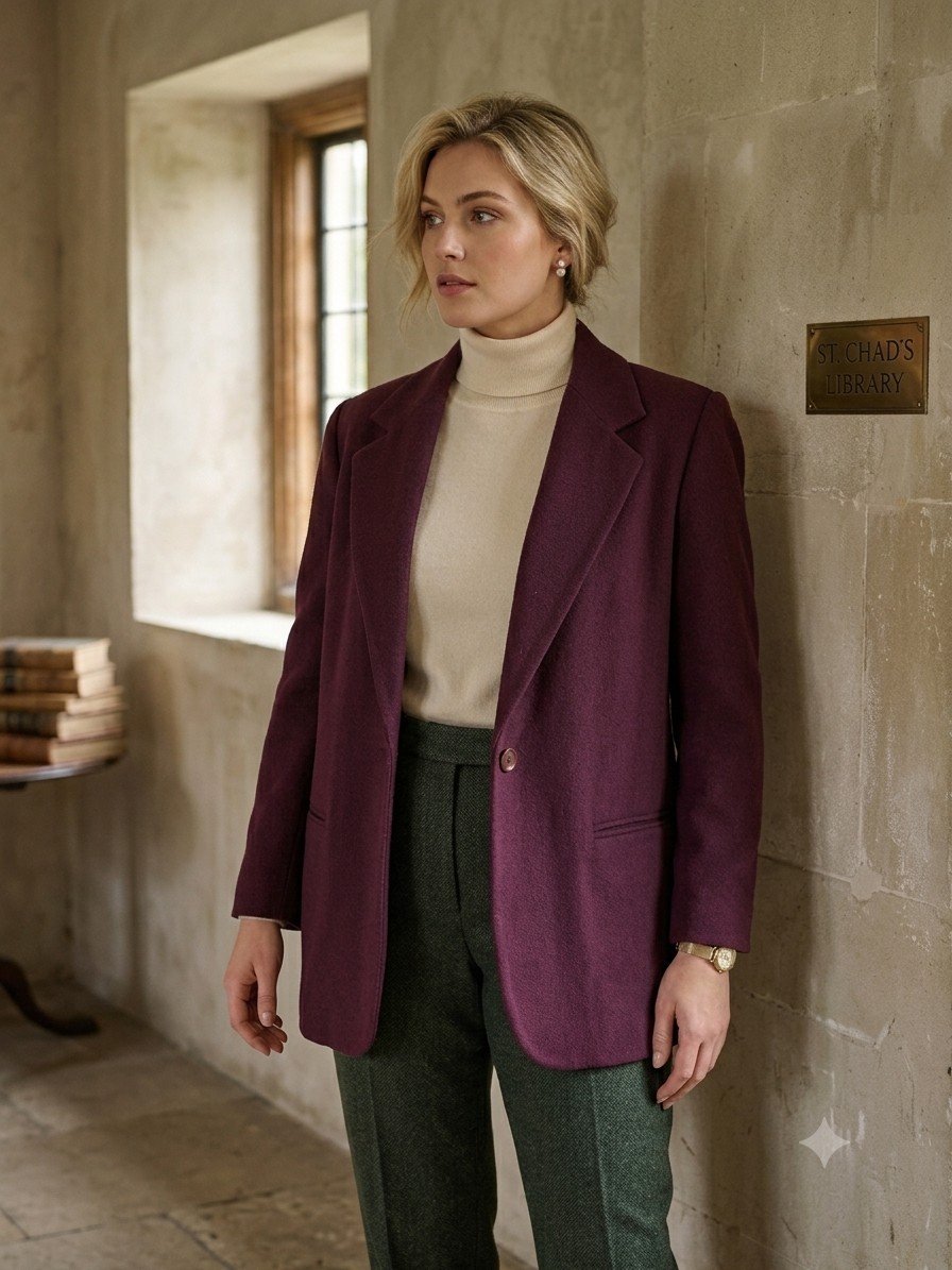 Vintage 90s Longline Blazer Wool Heritage Academia Countryside Purple Size 14