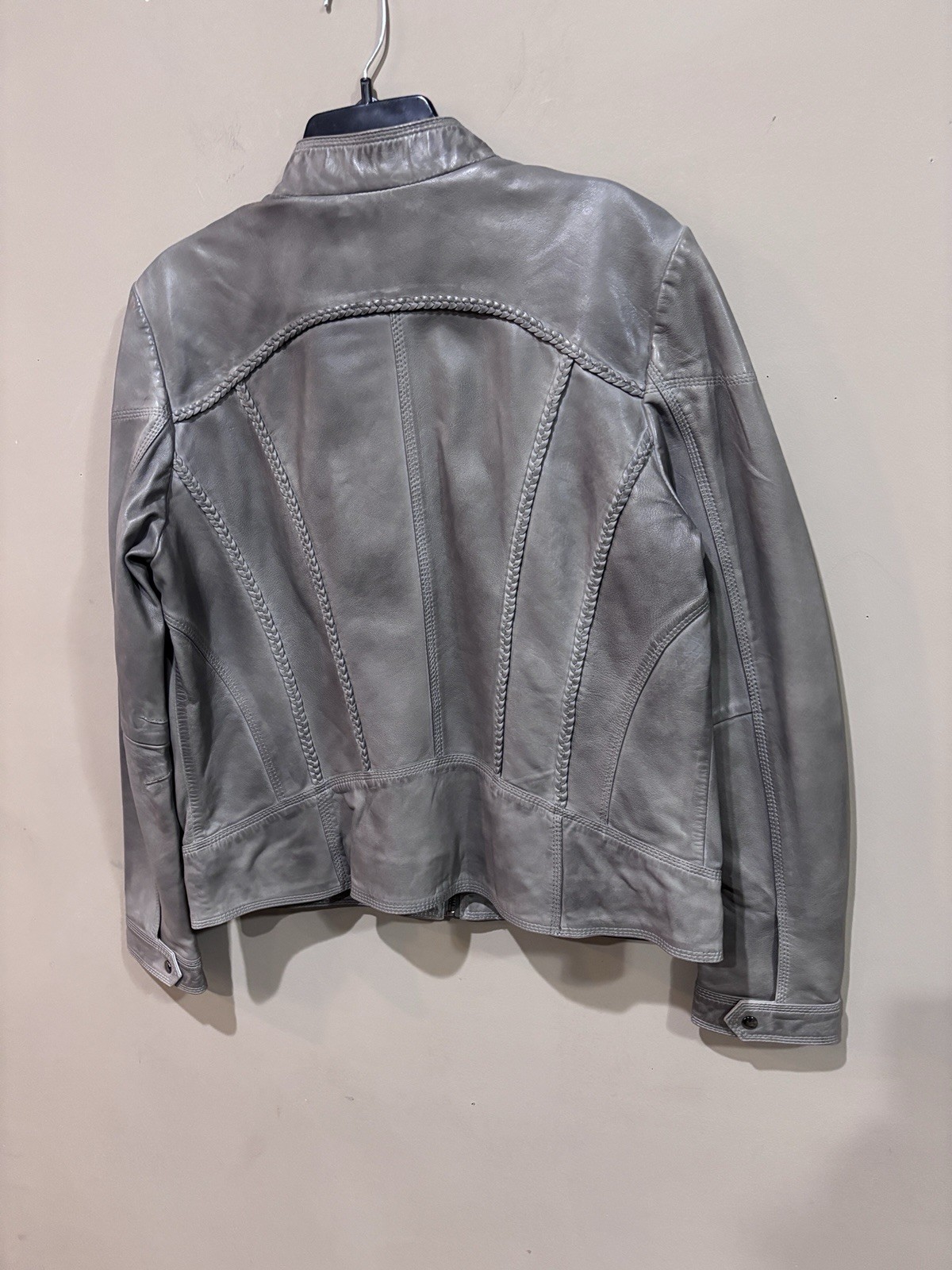 Overland 100% Lamb Leather Jacket Gray Braided Detail Women’s Size L