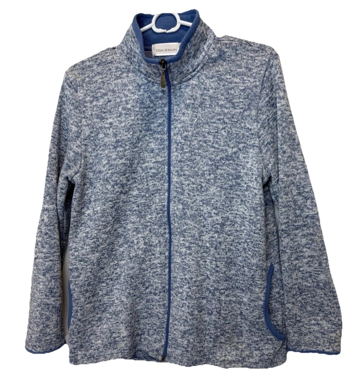 Stan Herman Full Zip Jacket Women Blue Pockets Size Medium M 100% Polyester