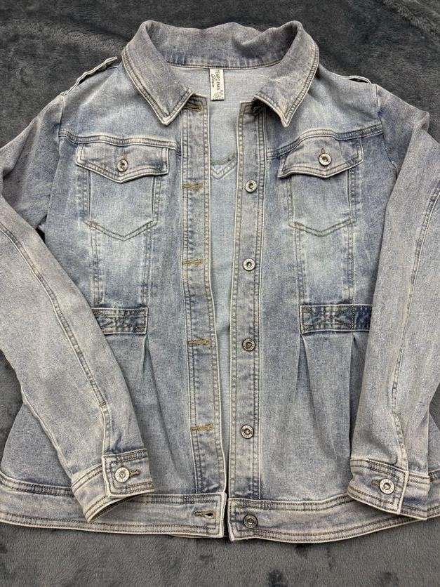 Tempo Paris Jacket Womens S Blue Denim Stretch Western Button Front Pleated