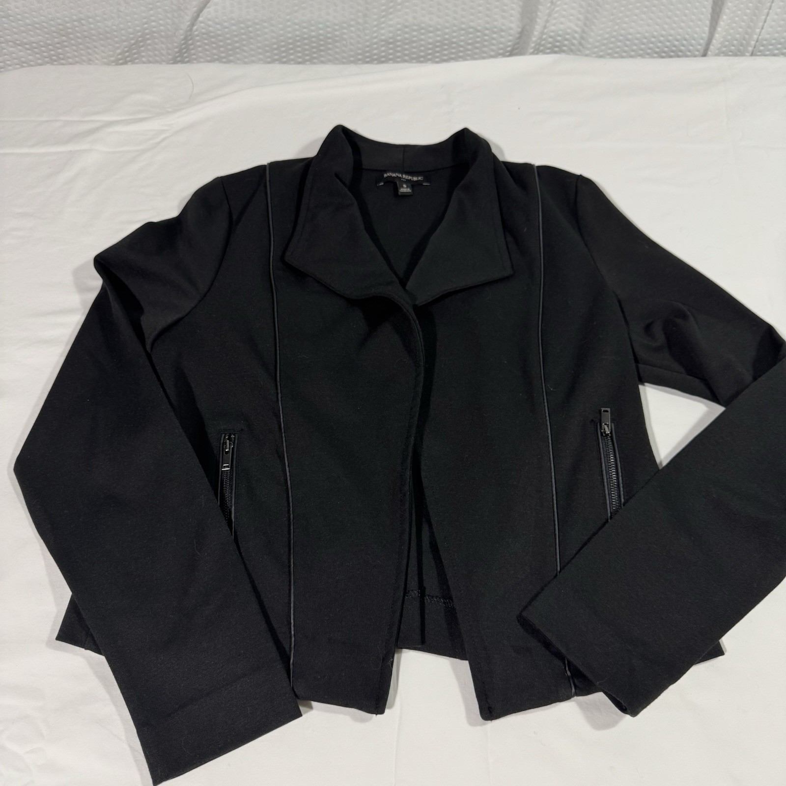 Banana Republic Ponte Knit Moto Jacket Blazer Black Sz S