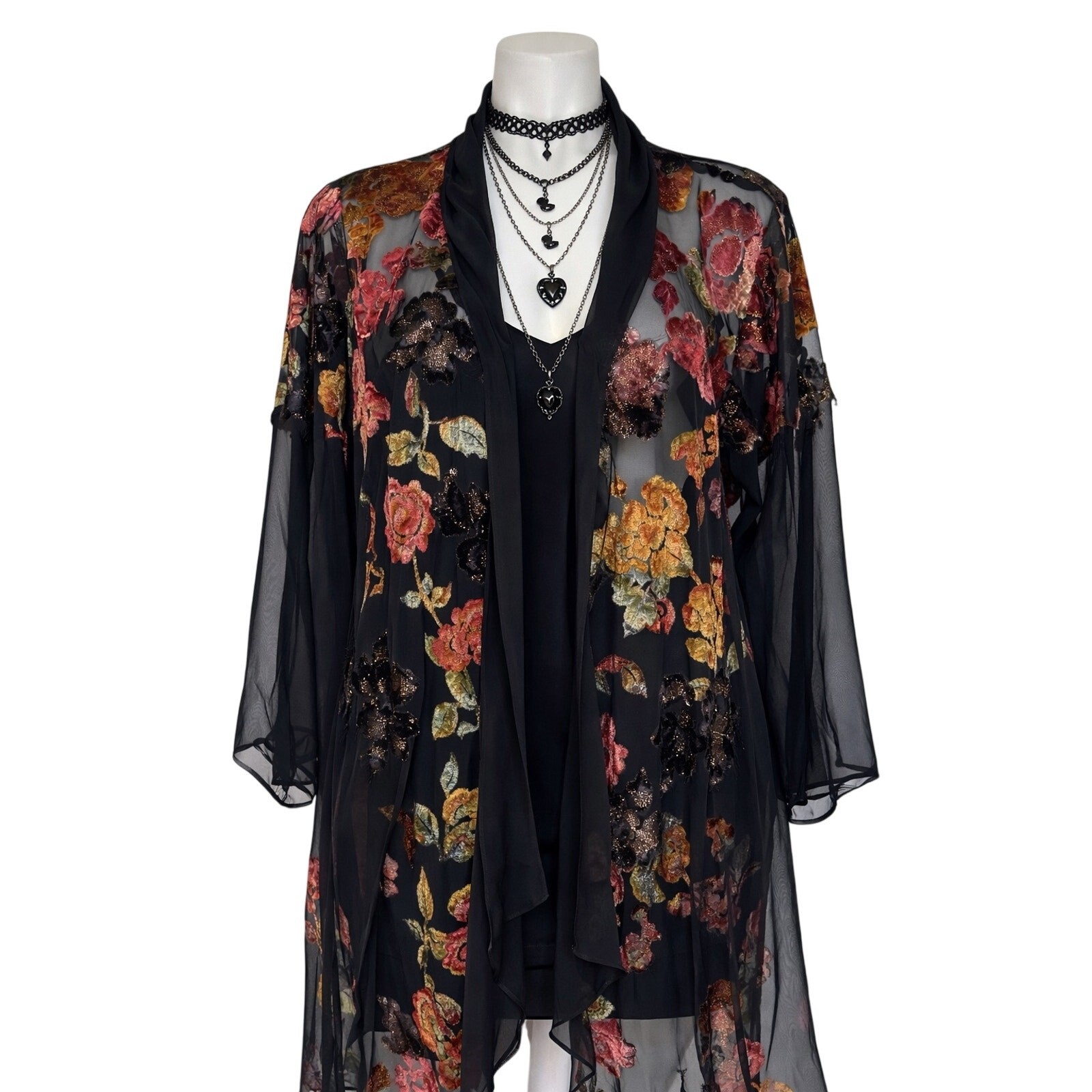 VTG Victoria’s Secret Gold Label Sheer Kimono Velvet Burnout Glitter Whimsygoth