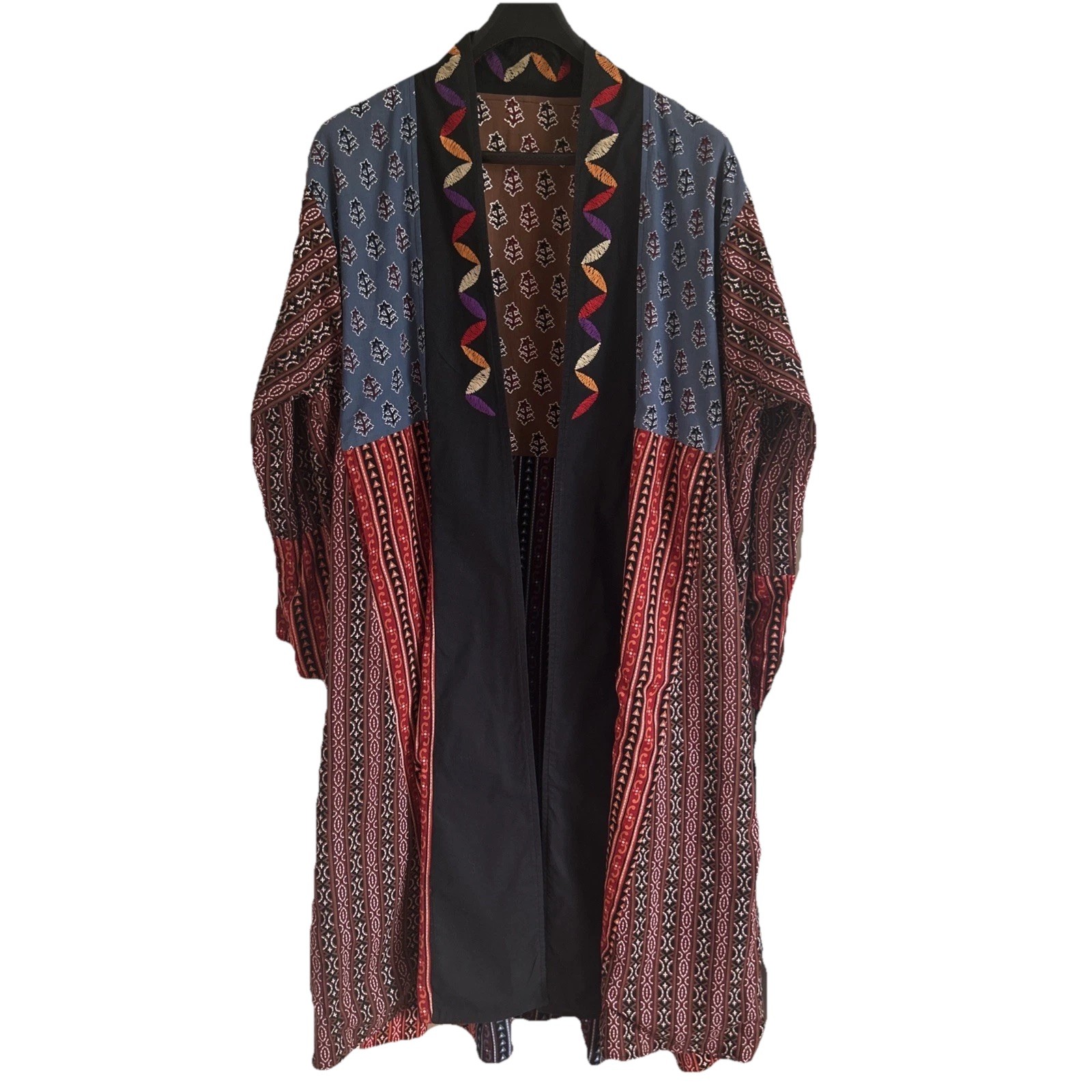 Women’s XL Patchwork Kimono Duster Long Hand Crafted Embroidered Reversible OOAK