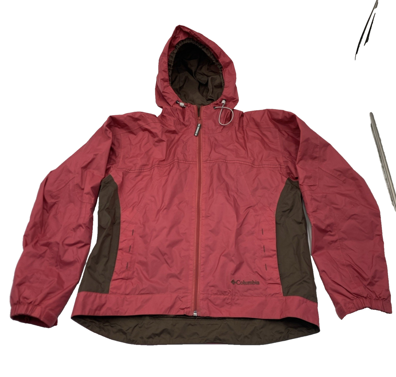 Columbia Women Pink Brown Packable Rain Jacket Waterproof Breathable Size Large