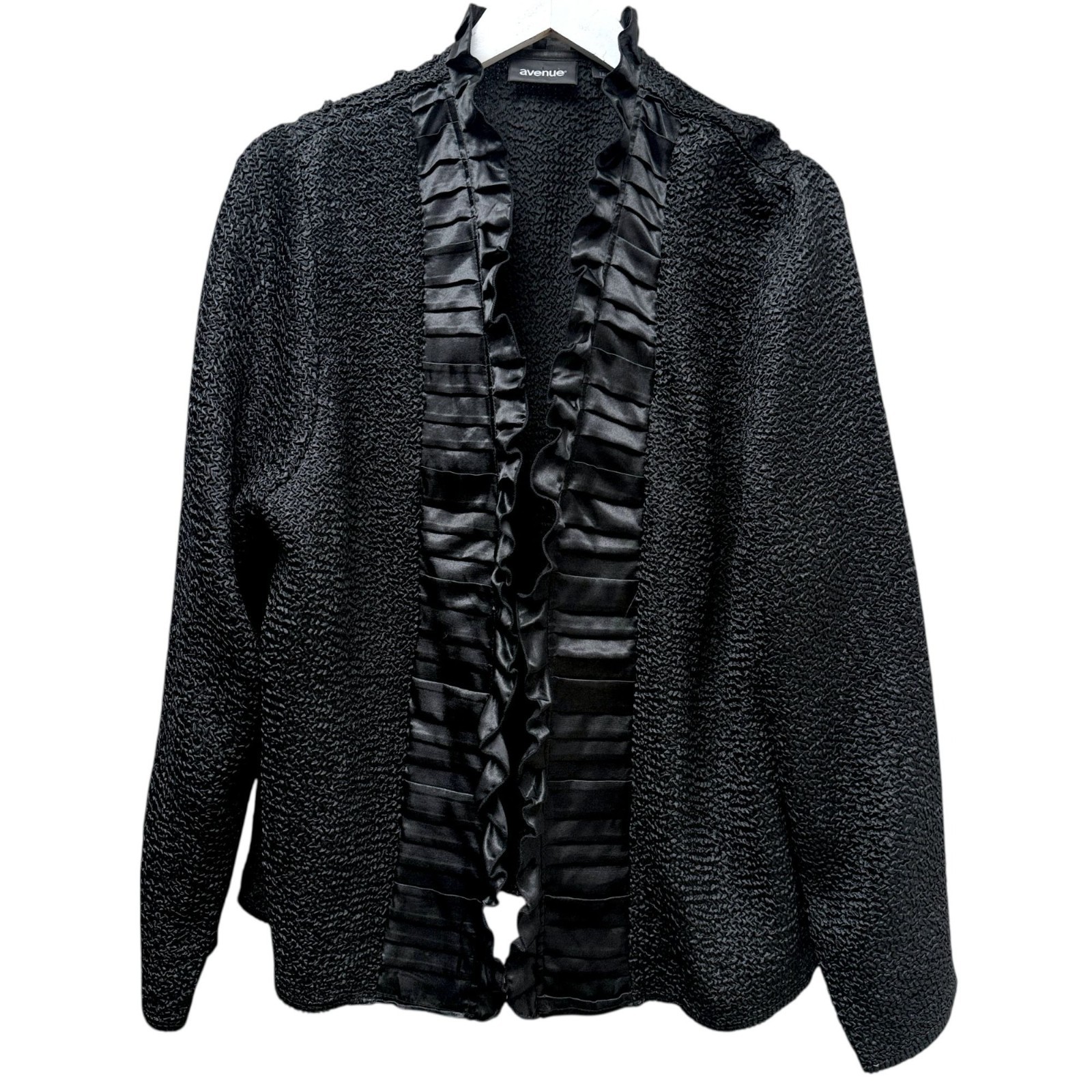 Avenue Evening Jacket Plus Size 18/20 Womens Black Crinkle Satin Ruffle Party