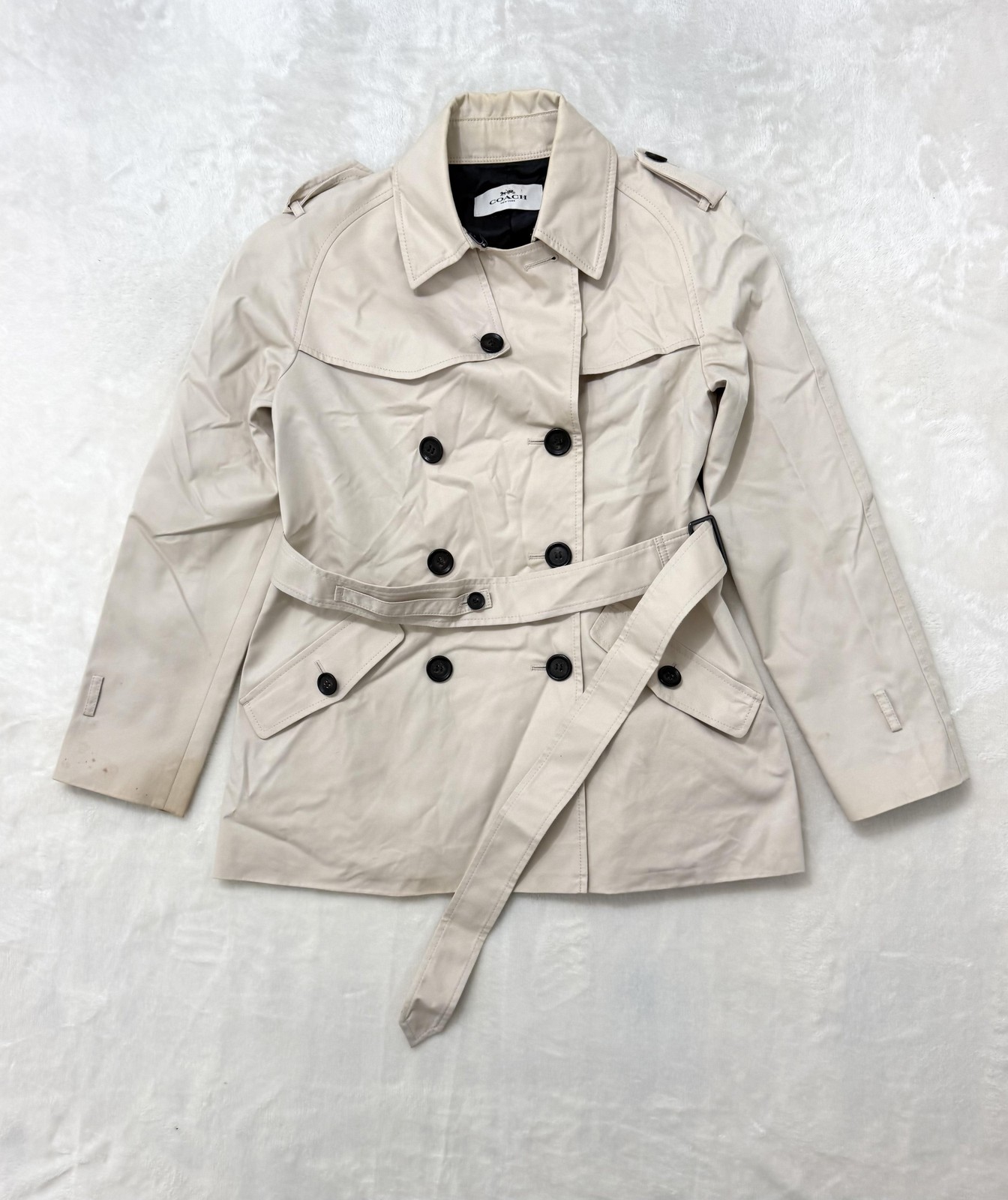 Coach Trench Coat Womens Medium Beige Belted Double Breasted Lined Classic