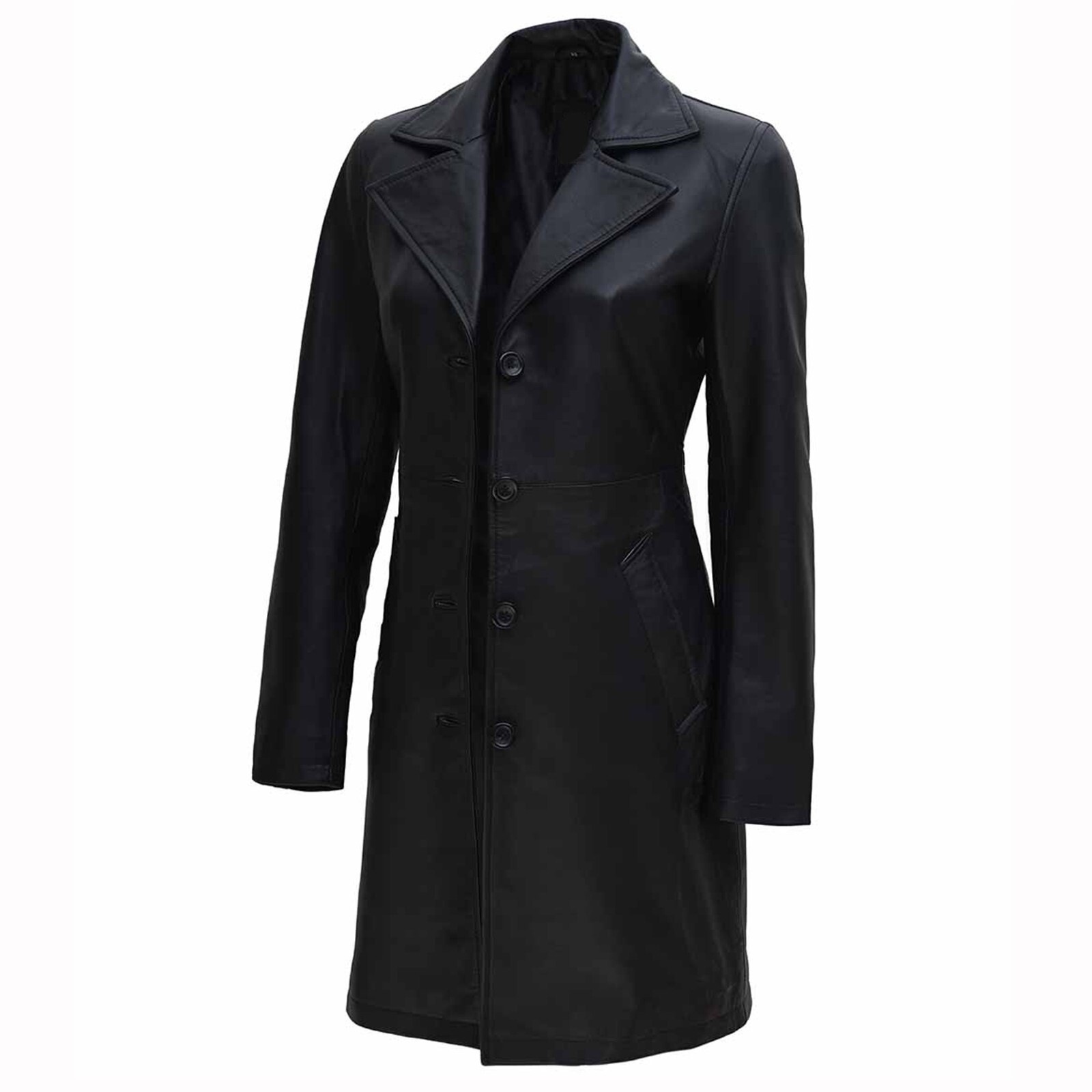 Women Black Sheepskin Leather Mid Length Coat Street ware Coat for Women