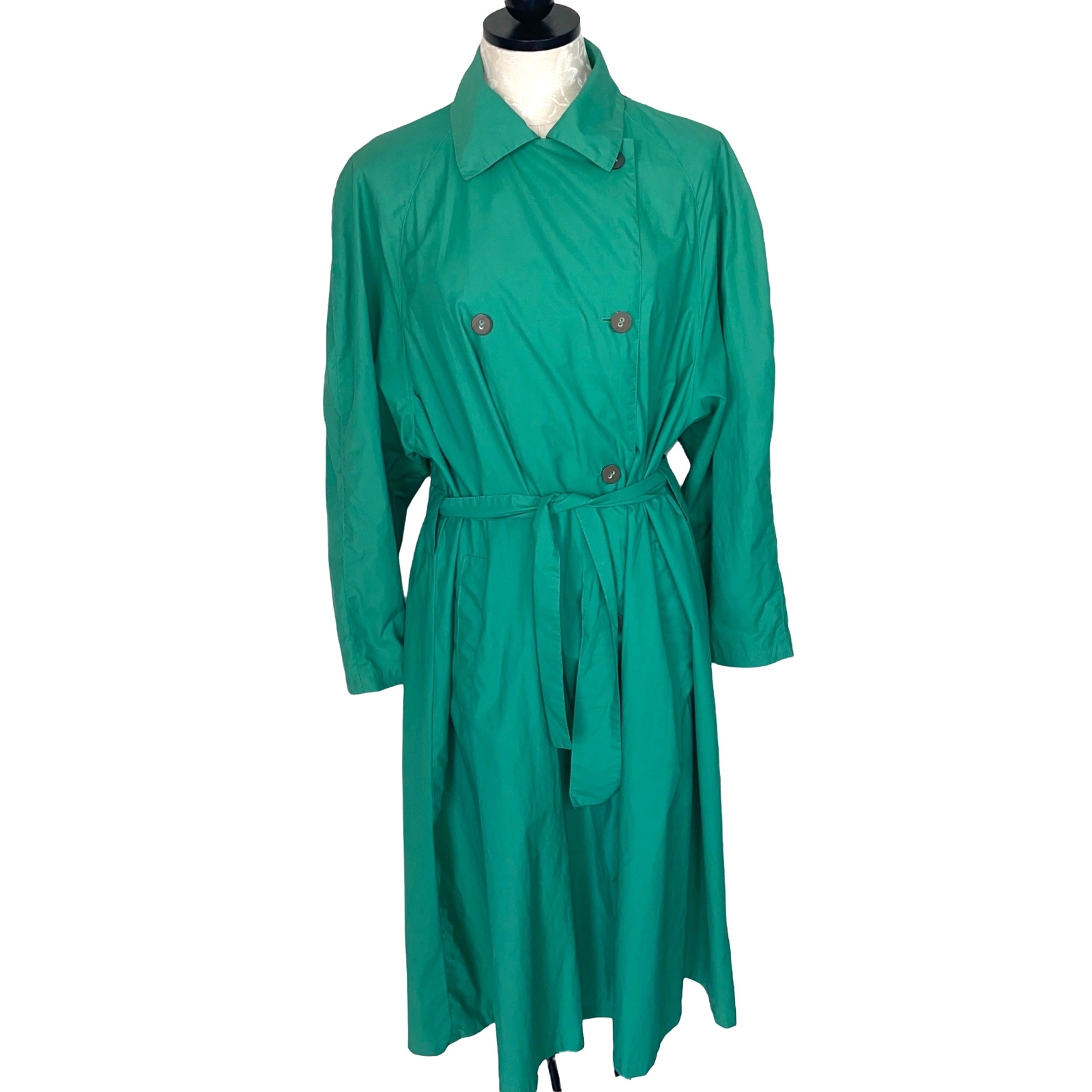 Finn Flare Trench Coat Vintage Womens Size 10 Green Lightweight Polyester Cotton