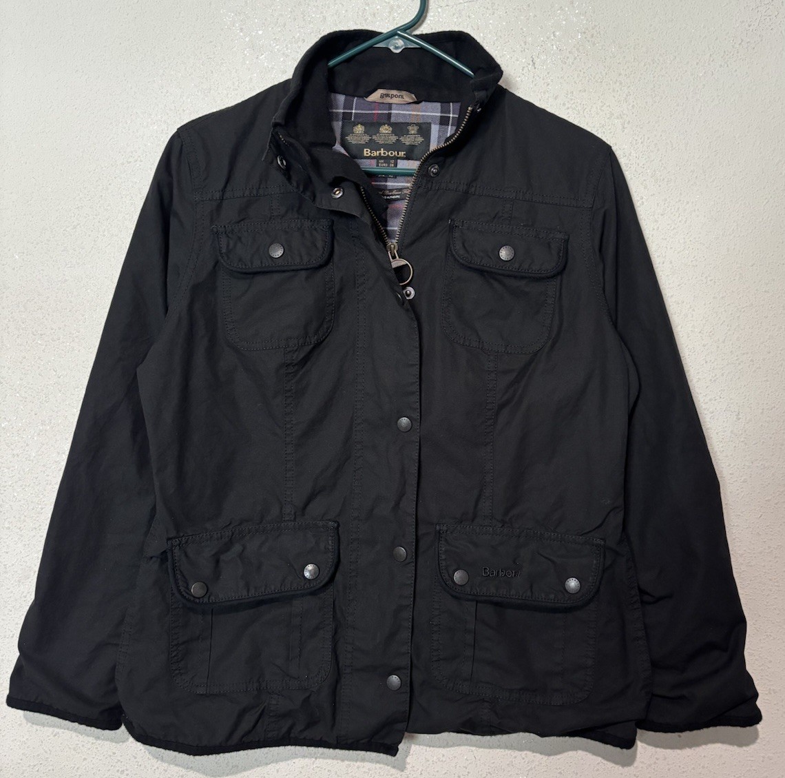 Womens waxed jacket Barbour USA 8 Euro Size 38 Color Black K38