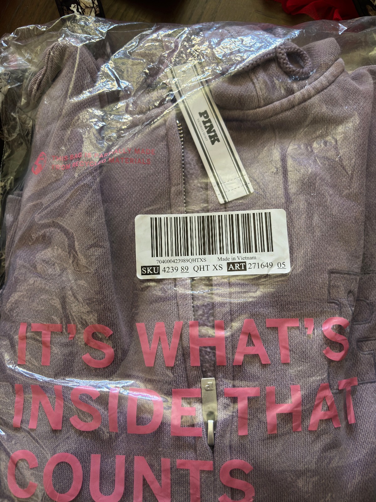 PINK Victoria?s Secret Campus Fleece Hoodie (lavender/purple, XS) with Bag