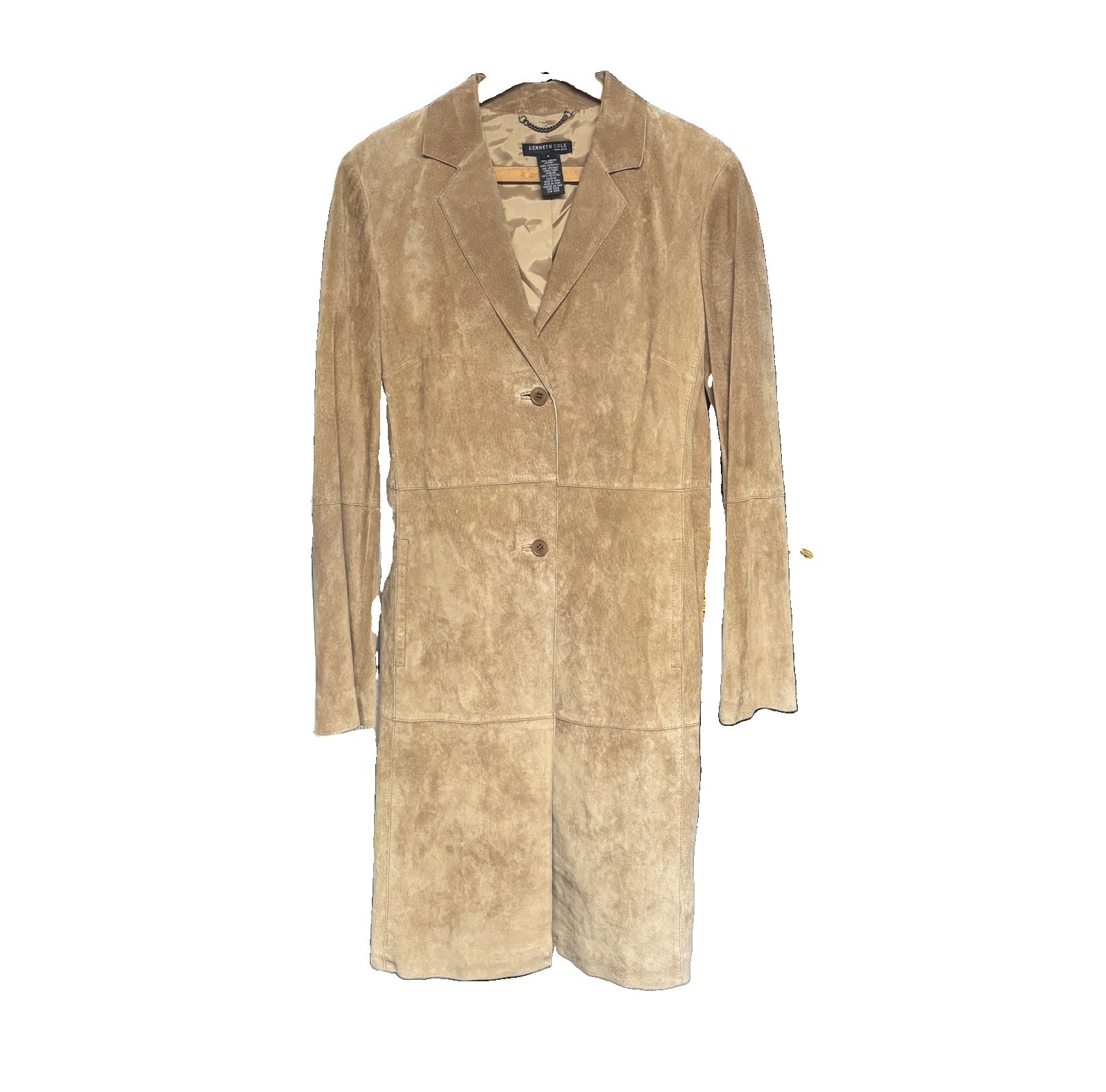 Kenneth Cole New York Women’s Beige Leather Trench Coat Long Lined Size S