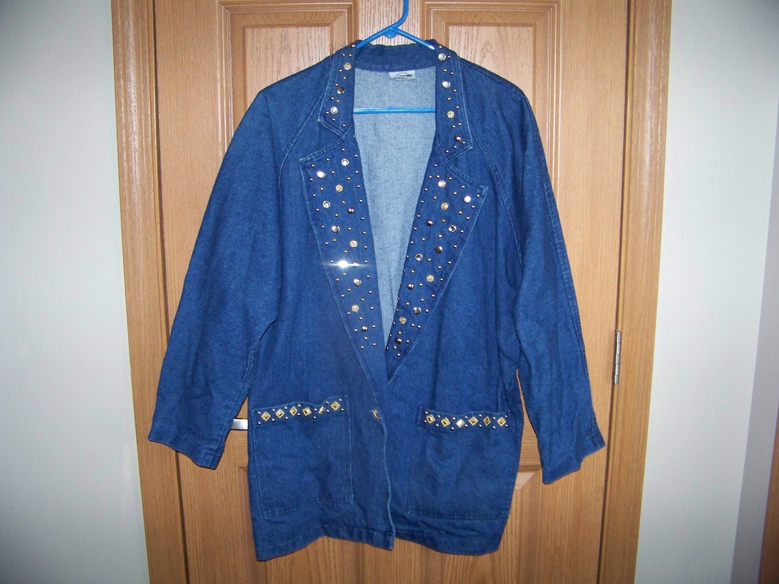 VTG Rio Blue Denim Jacket Studs Embellished Long Sleeve 80s Glam XL Made in USA!