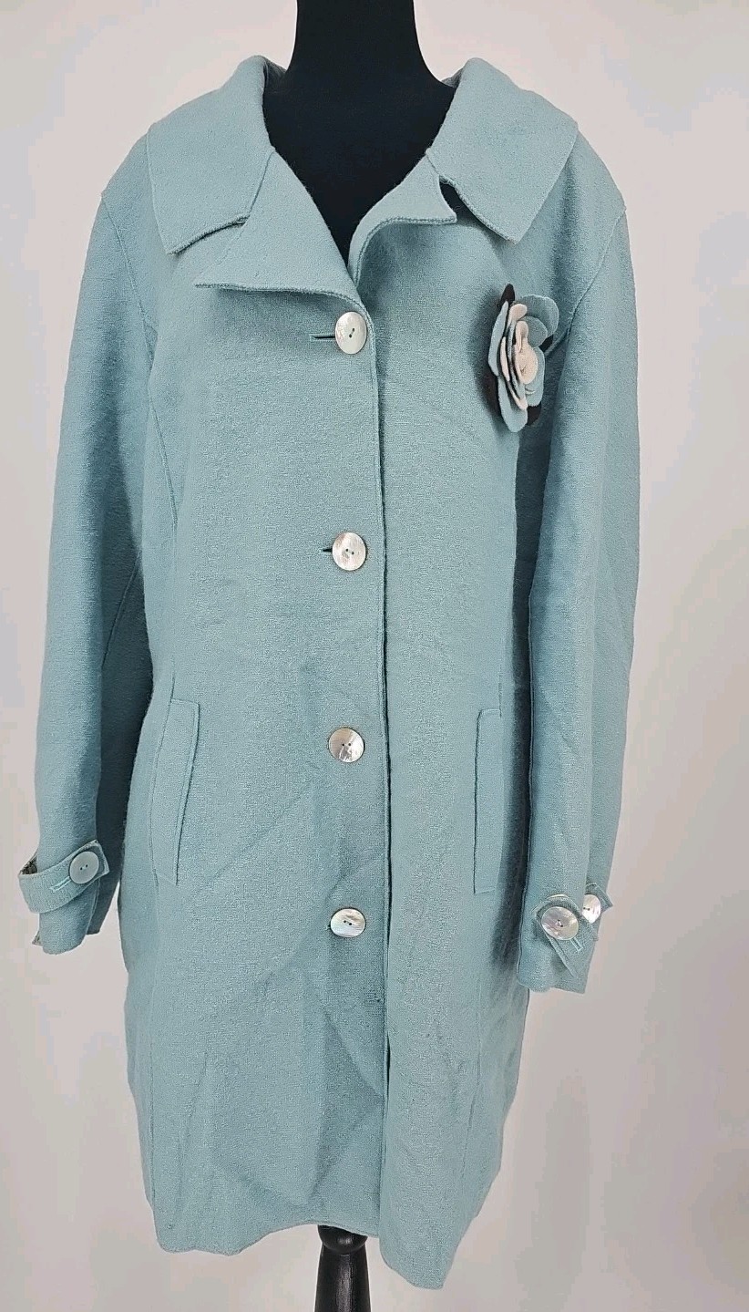 J. Jill Alpaca Wool Blend Button Down Jacket Coat Blue Mint Color Size L