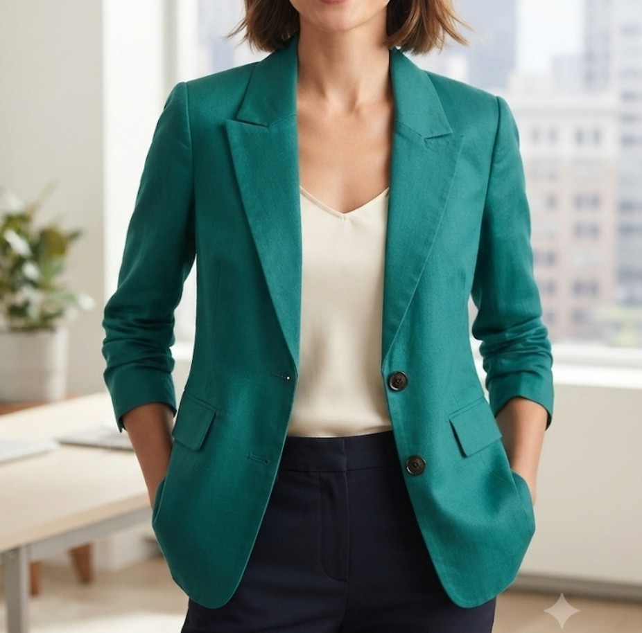 BANANA REPUBLIC Linen Cotton Blazer Jacket Deep Sea Teal Lined Size 2