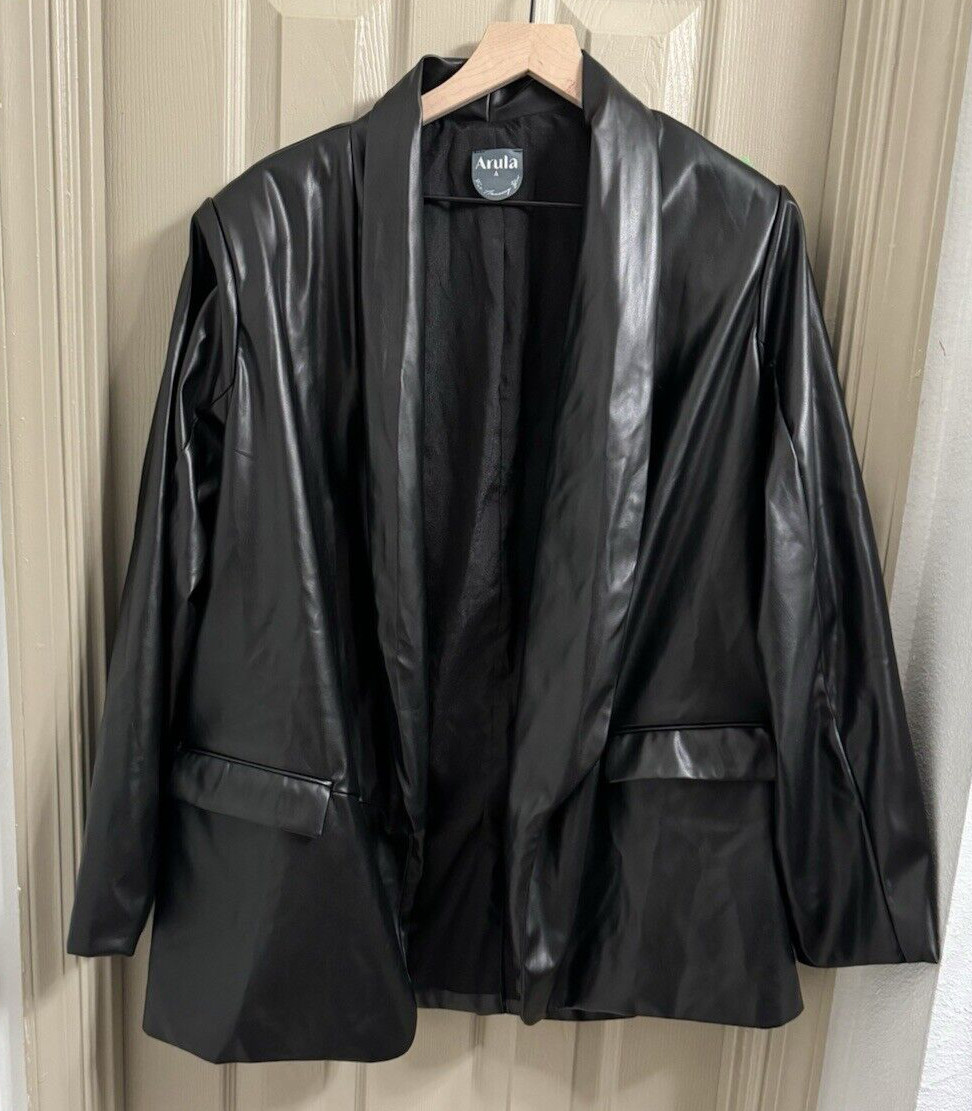 Arula Women’s Size A Black Faux Leather (Polyester) Black Blazer Stretch