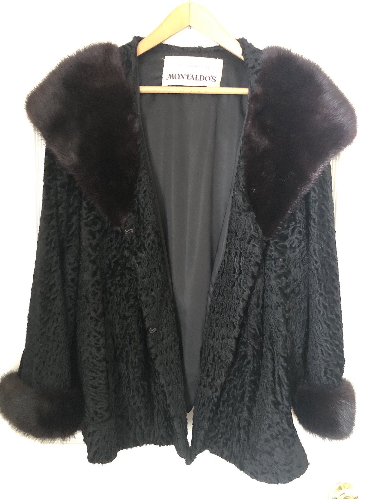 Vintage Montaldo’s Cropped Coat Crafted From Persian Lamb, Mink Collar & Cuffs