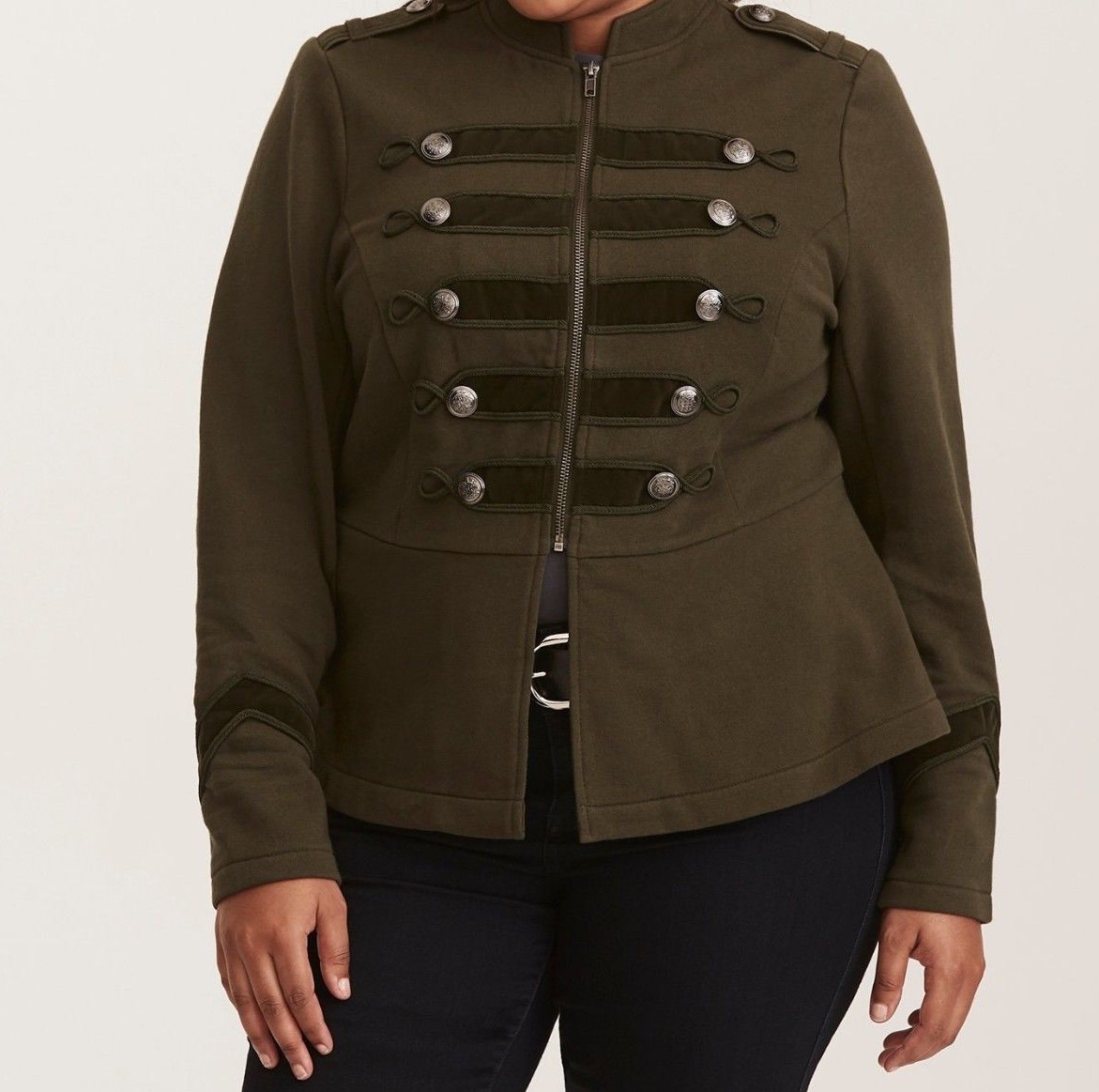 Torrid Olive Green Embellished Zip Front Military Jacket 2X 18 20 #24759