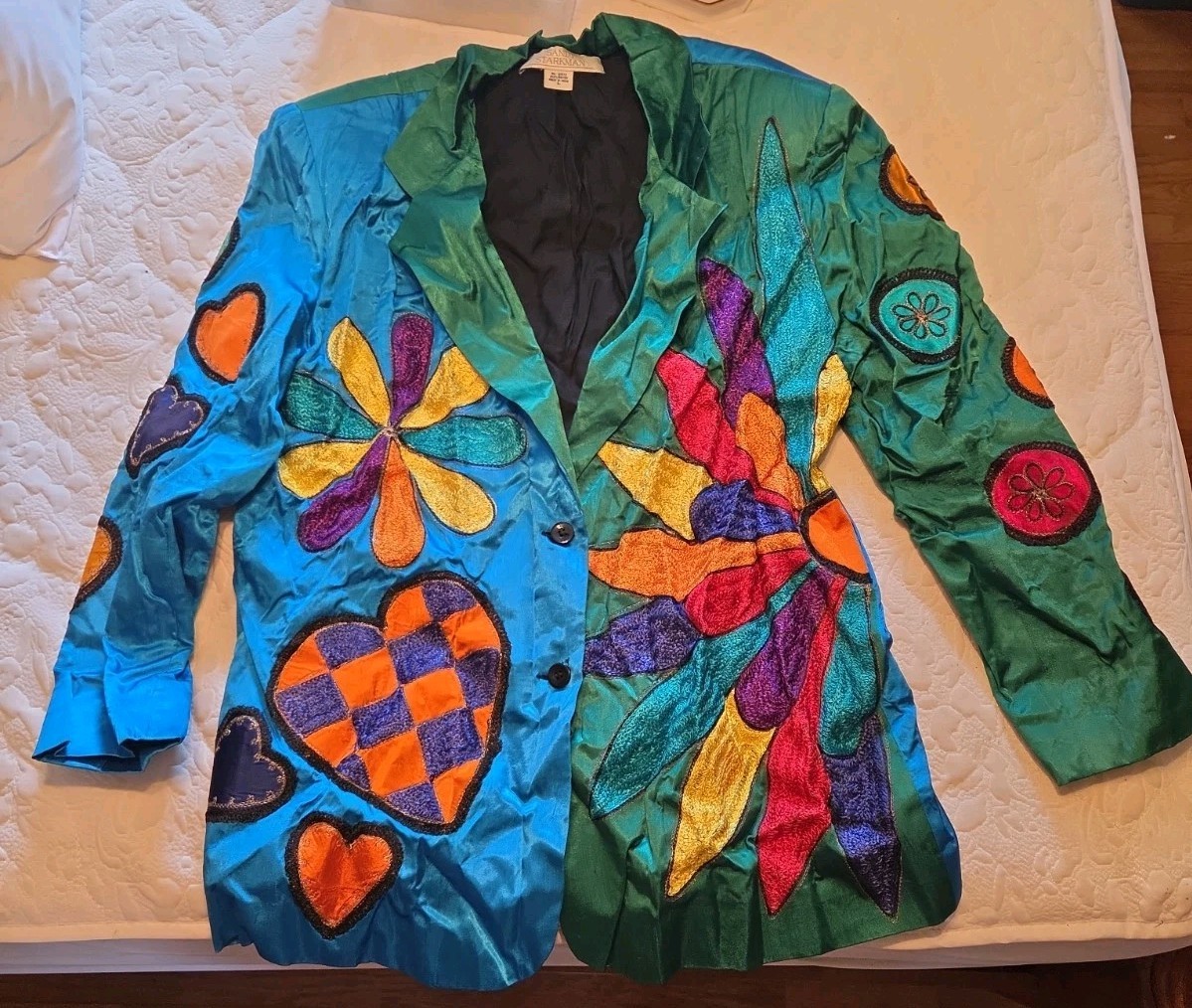 Vintage Sandy Starkman Women’s Blazer Jacket Sz L Blue & Green 100% Rayon
