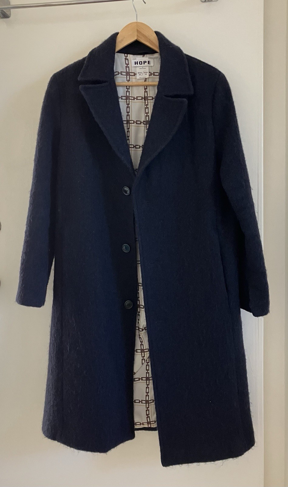 HOPE Stockholm Genderless Oversized Navy Wool Blend Coat Eu W38 M46 -Uk W10 M36