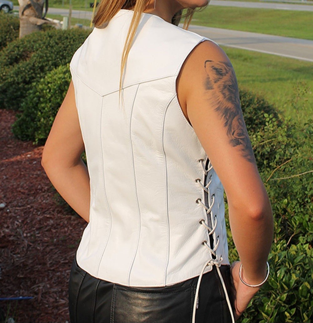 WHite kadiest lace up leather cowhide leather vest made to order 2 days