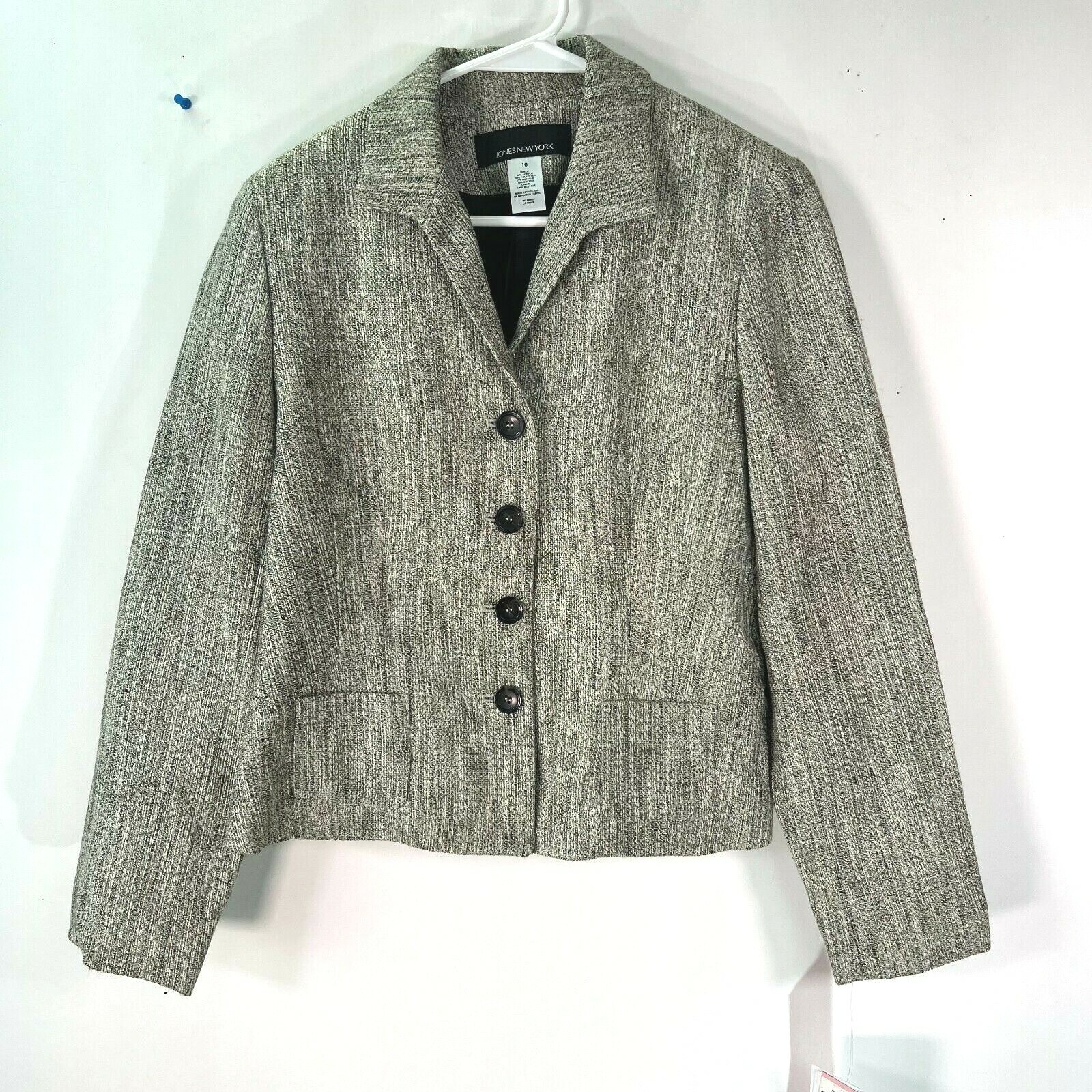 Jones New York Womens Four Button Pockets Lined Black Blazer Jacket Size 10